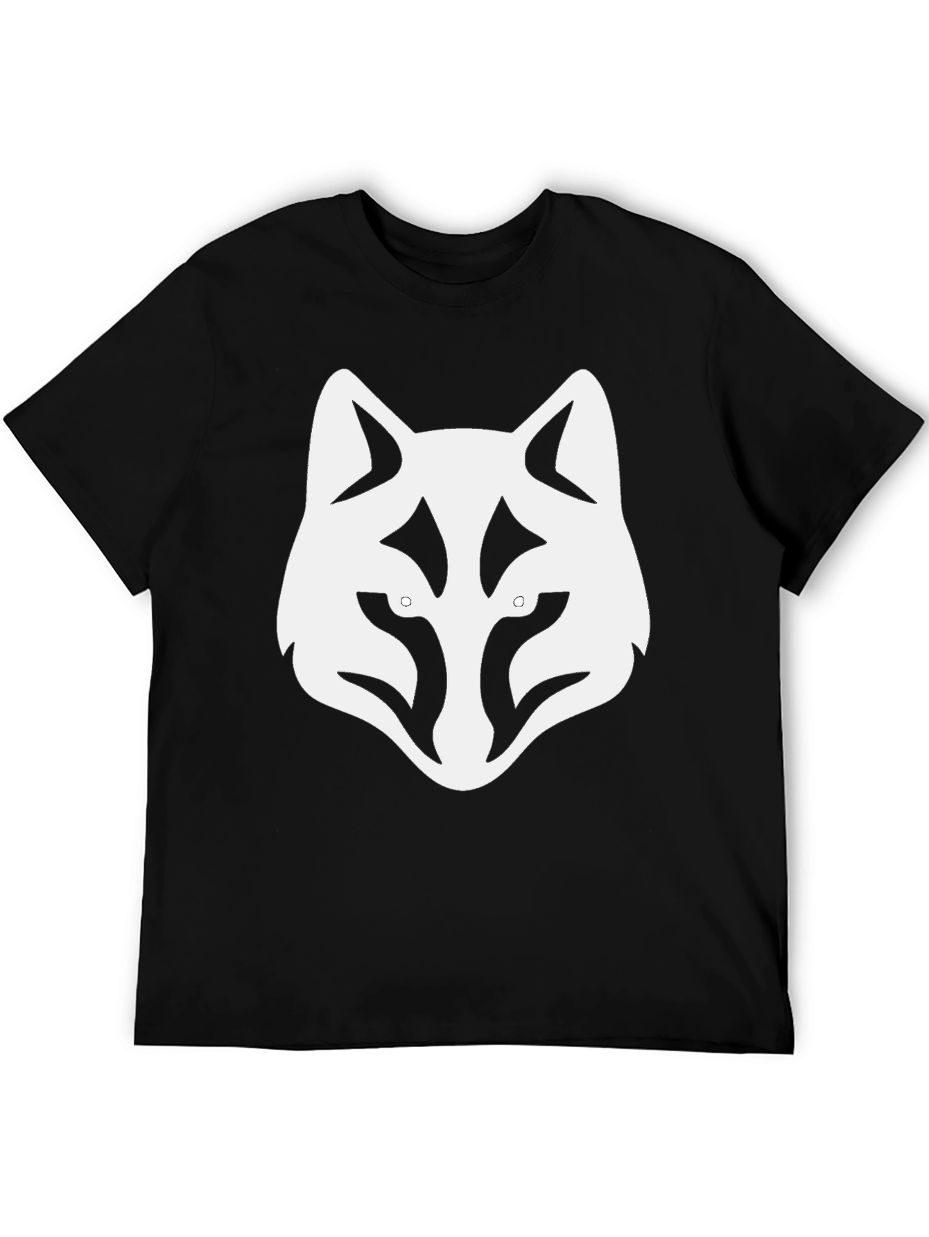 Black T-Shirt with White Wolf Head Graphic Tee