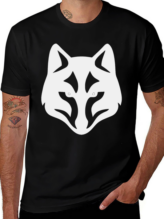 Black T-Shirt with White Wolf Head Graphic Tee
