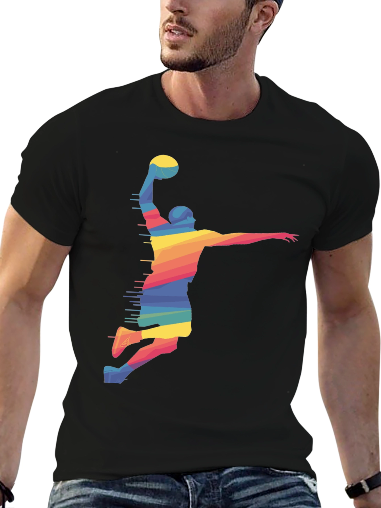 Rainbow Basketball Player Black T-Shirt