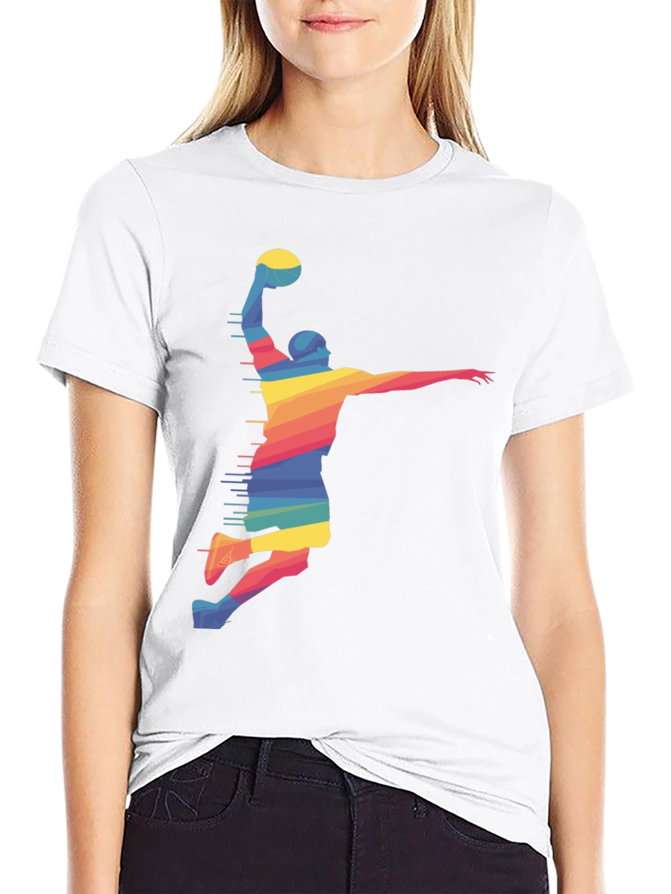 Rainbow Basketball Player Black T-Shirt