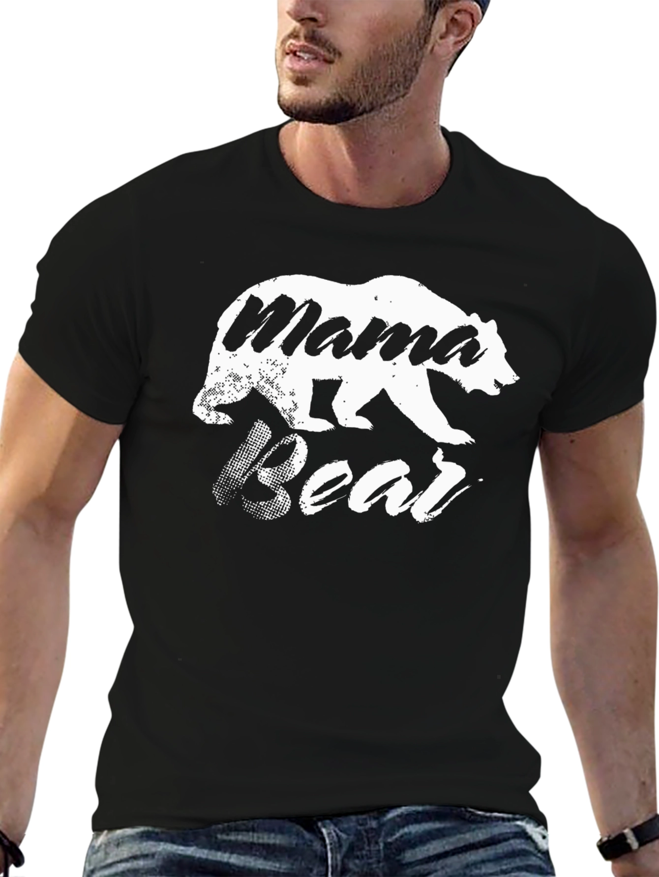 Mama Bear Graphic Tee - Black Cotton Blend T-Shirt