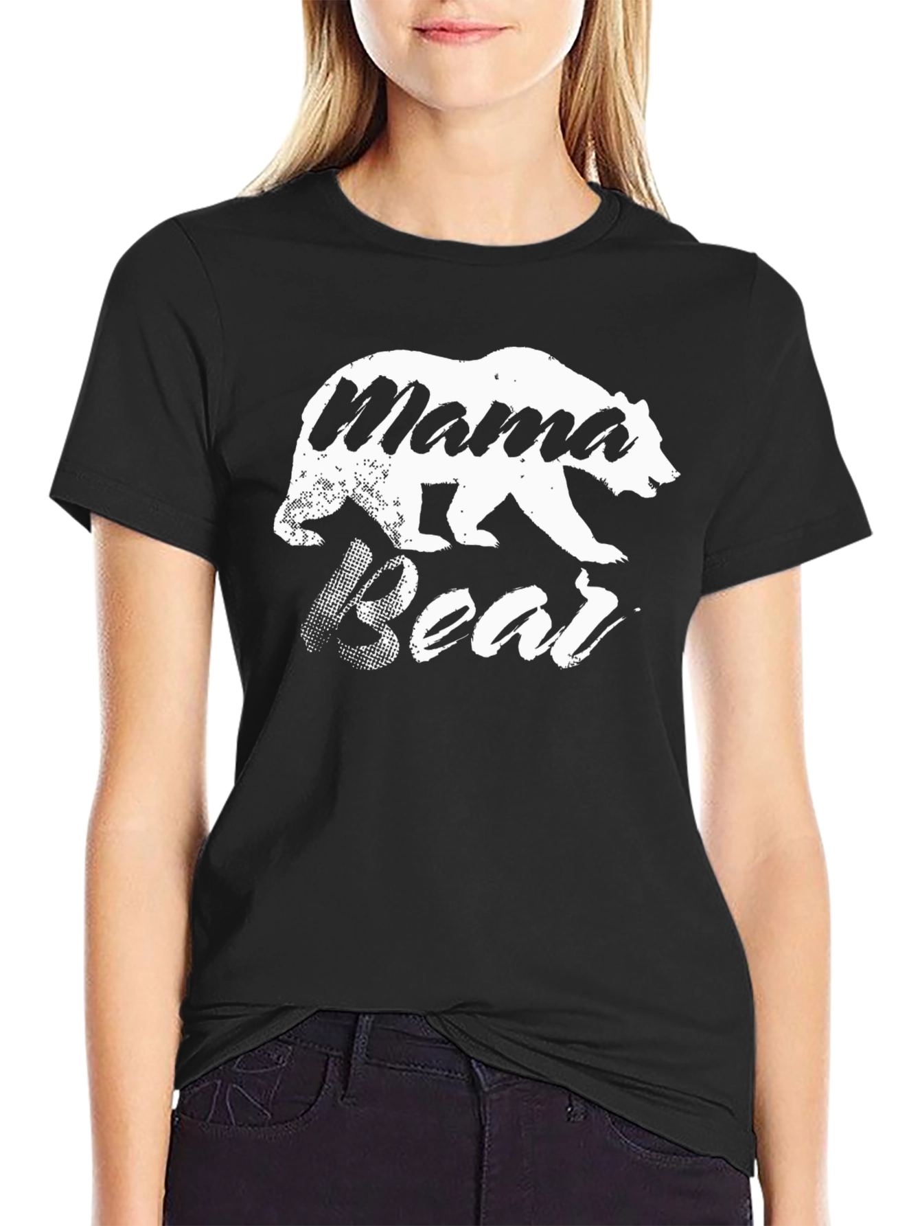Mama Bear Graphic Tee - Black Cotton Blend T-Shirt