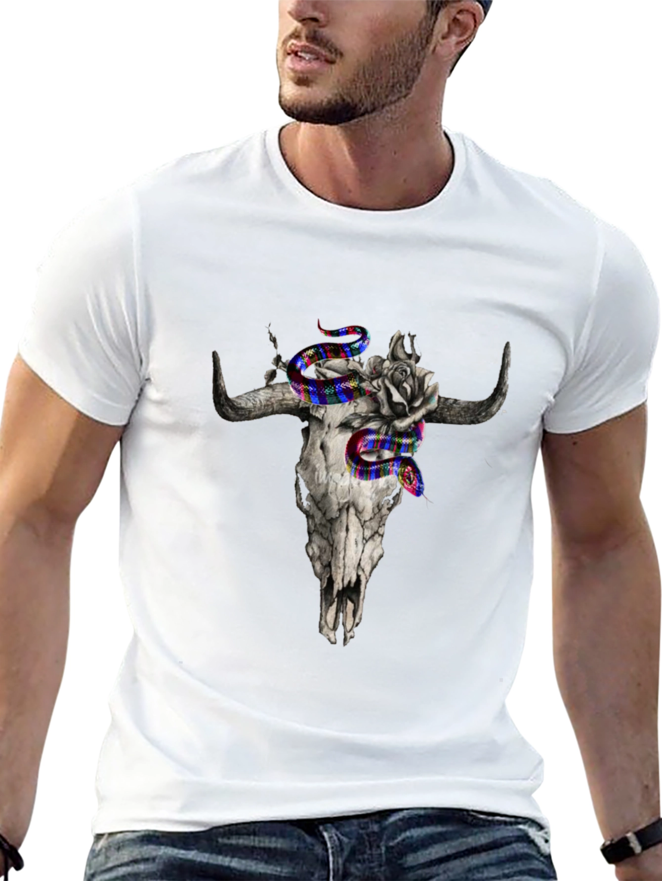 Skull & Snake Graphic Print Tee