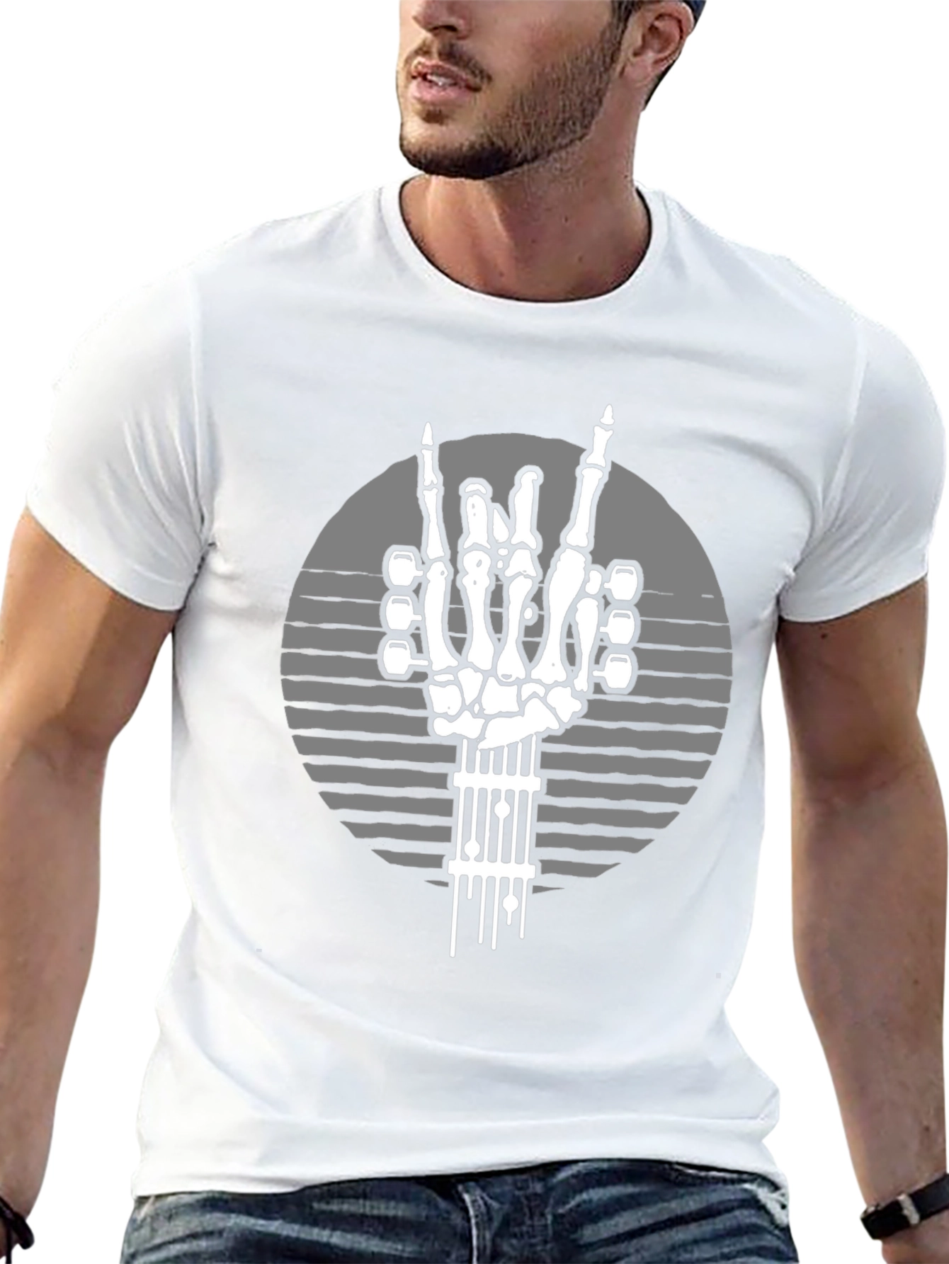 Rock On Skeleton Guitar Hand T-Shirt