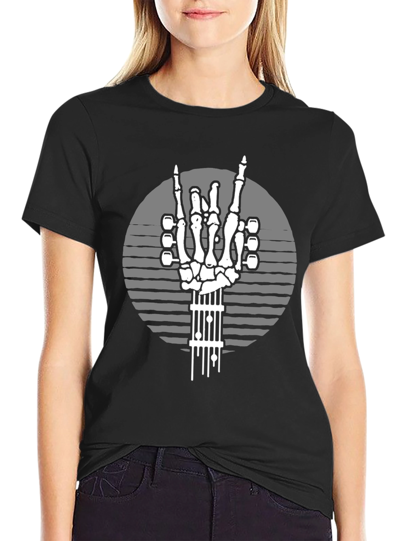 Rock On Skeleton Guitar Hand T-Shirt