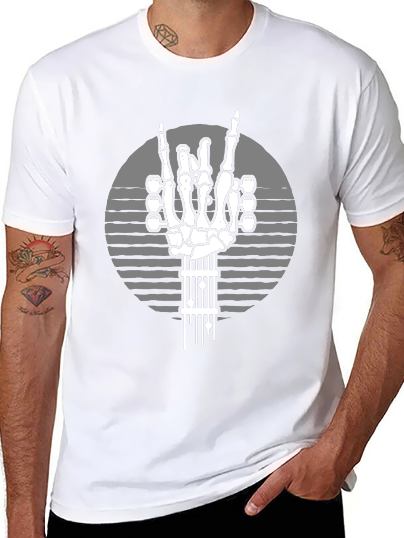 Rock On Skeleton Guitar Hand T-Shirt