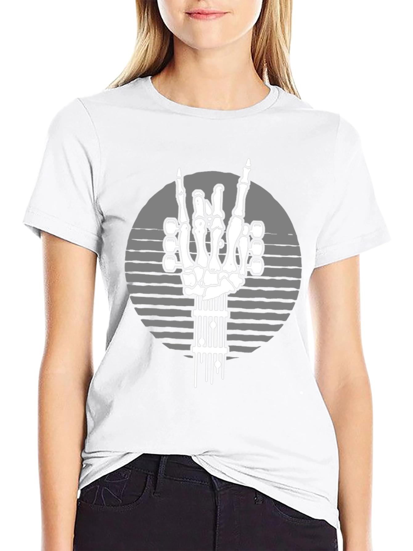 Rock On Skeleton Guitar Hand T-Shirt