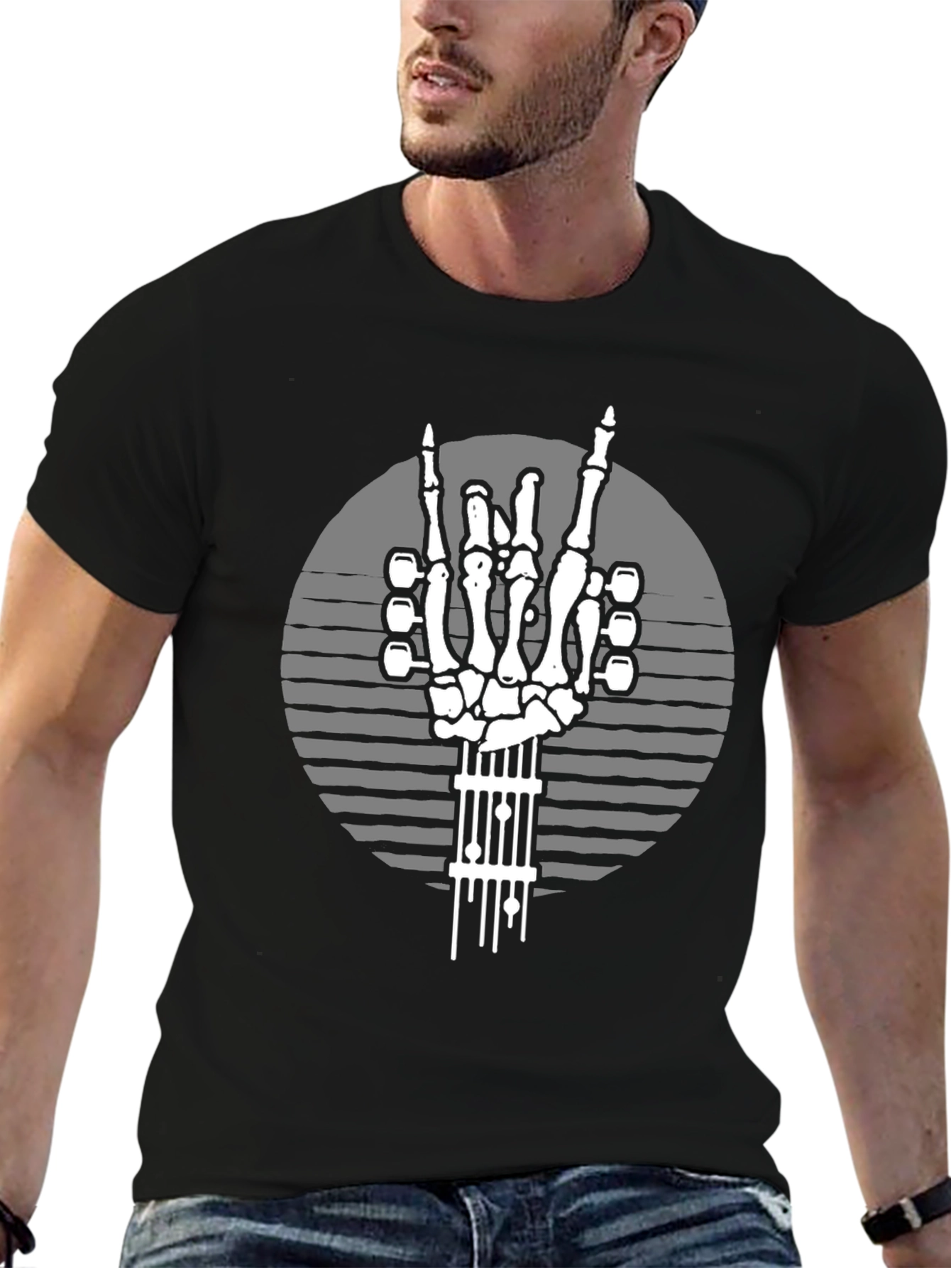 Rock On Skeleton Guitar Hand T-Shirt