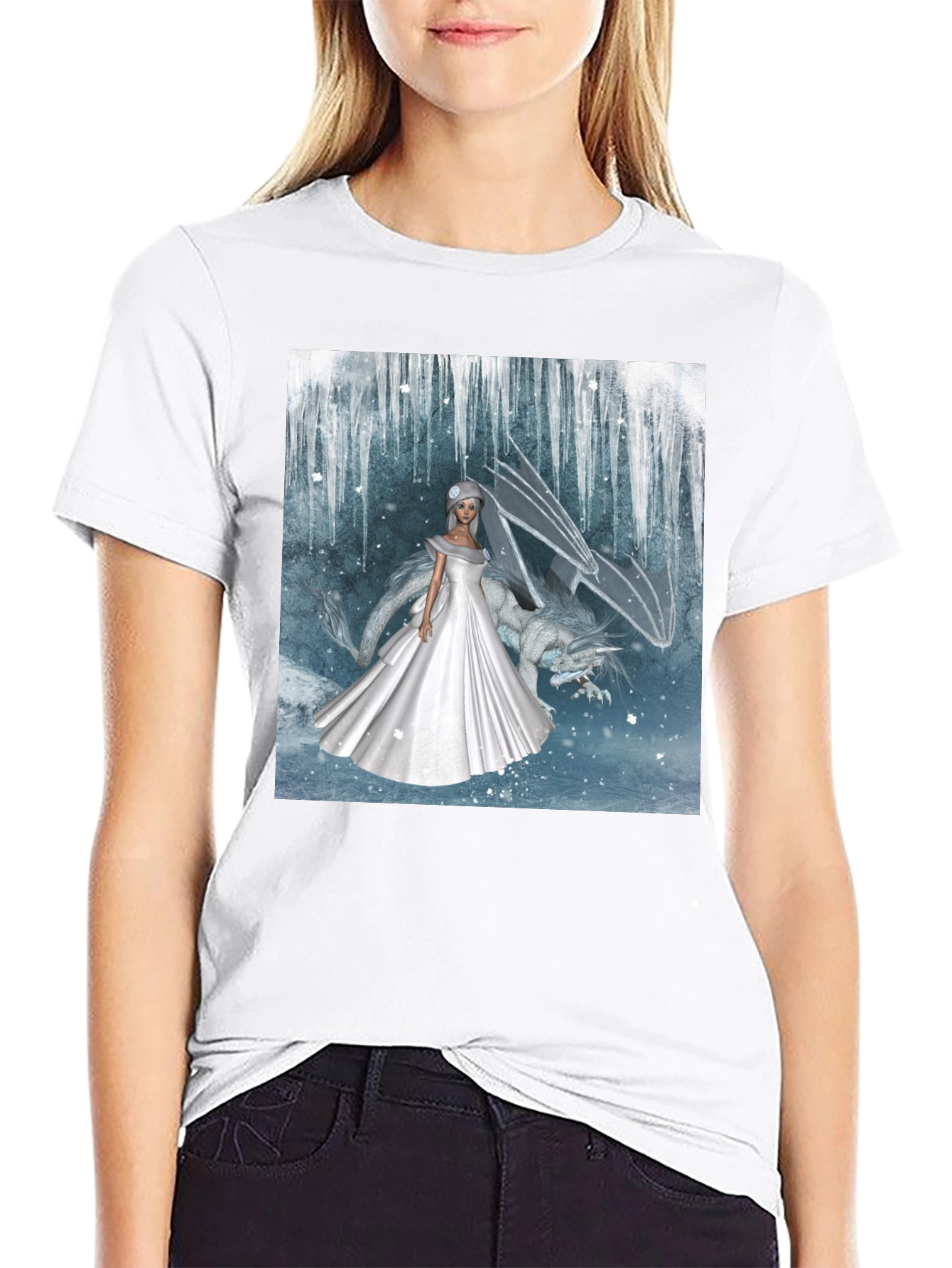 Fantasy Bride & Dragon Graphic Tee - Black