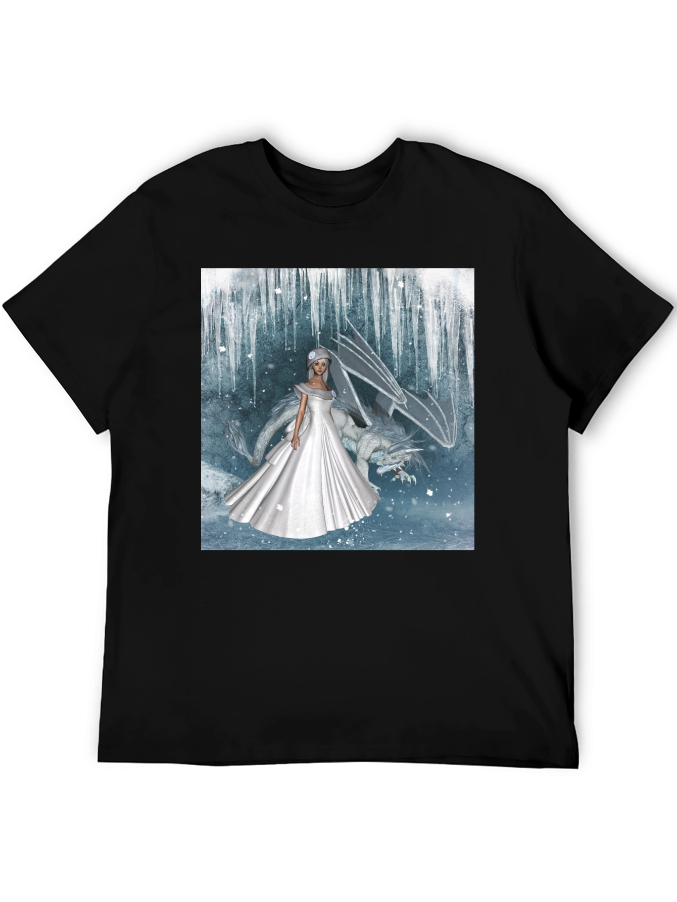 Fantasy Bride & Dragon Graphic Tee - Black