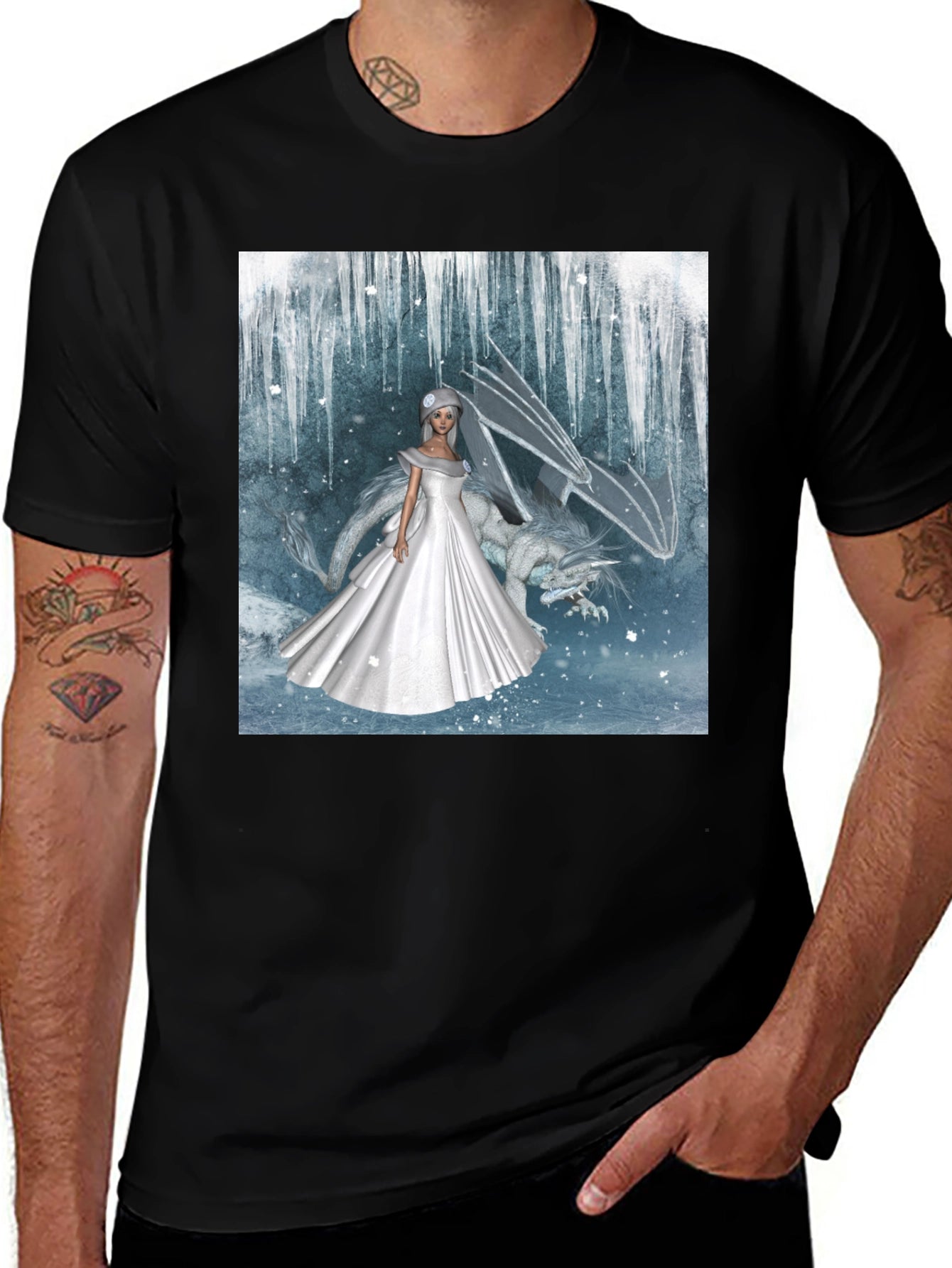 Fantasy Bride & Dragon Graphic Tee - Black