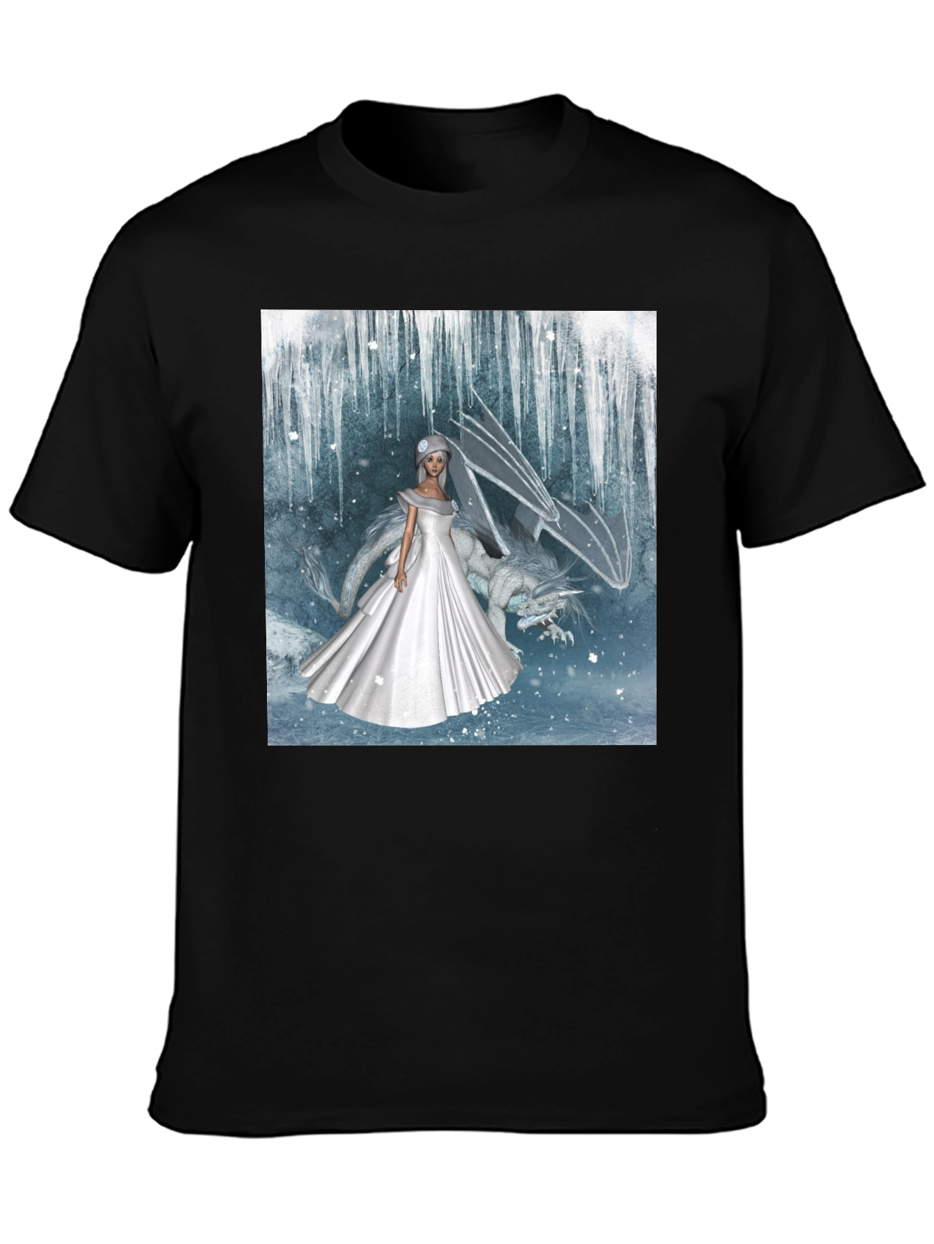 Fantasy Bride & Dragon Graphic Tee - Black