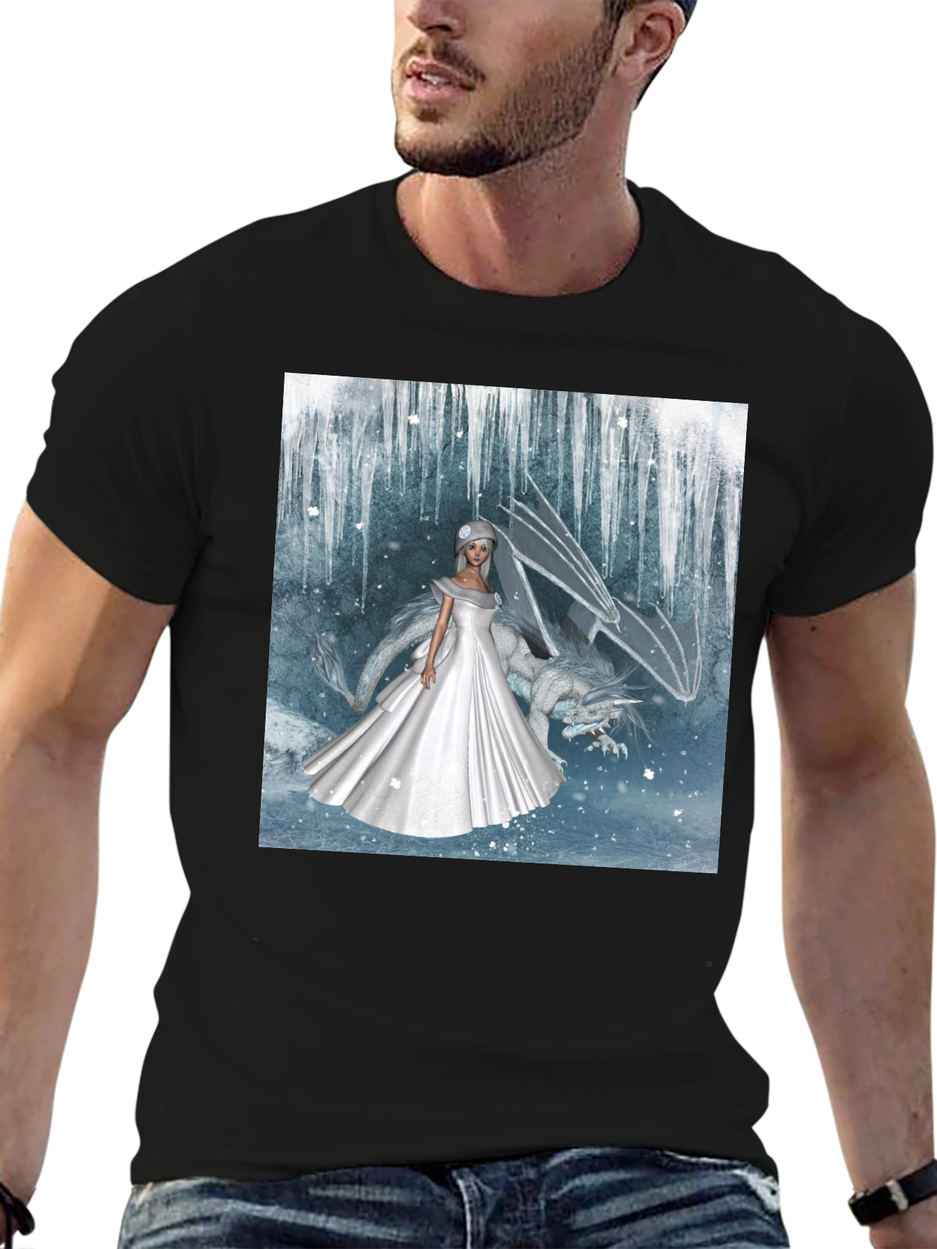 Fantasy Bride & Dragon Graphic Tee - Black