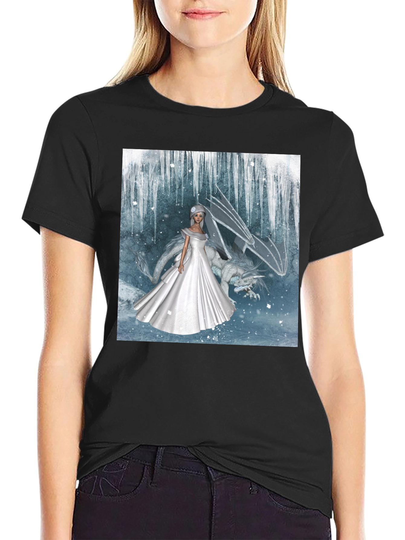 Fantasy Bride & Dragon Graphic Tee - Black