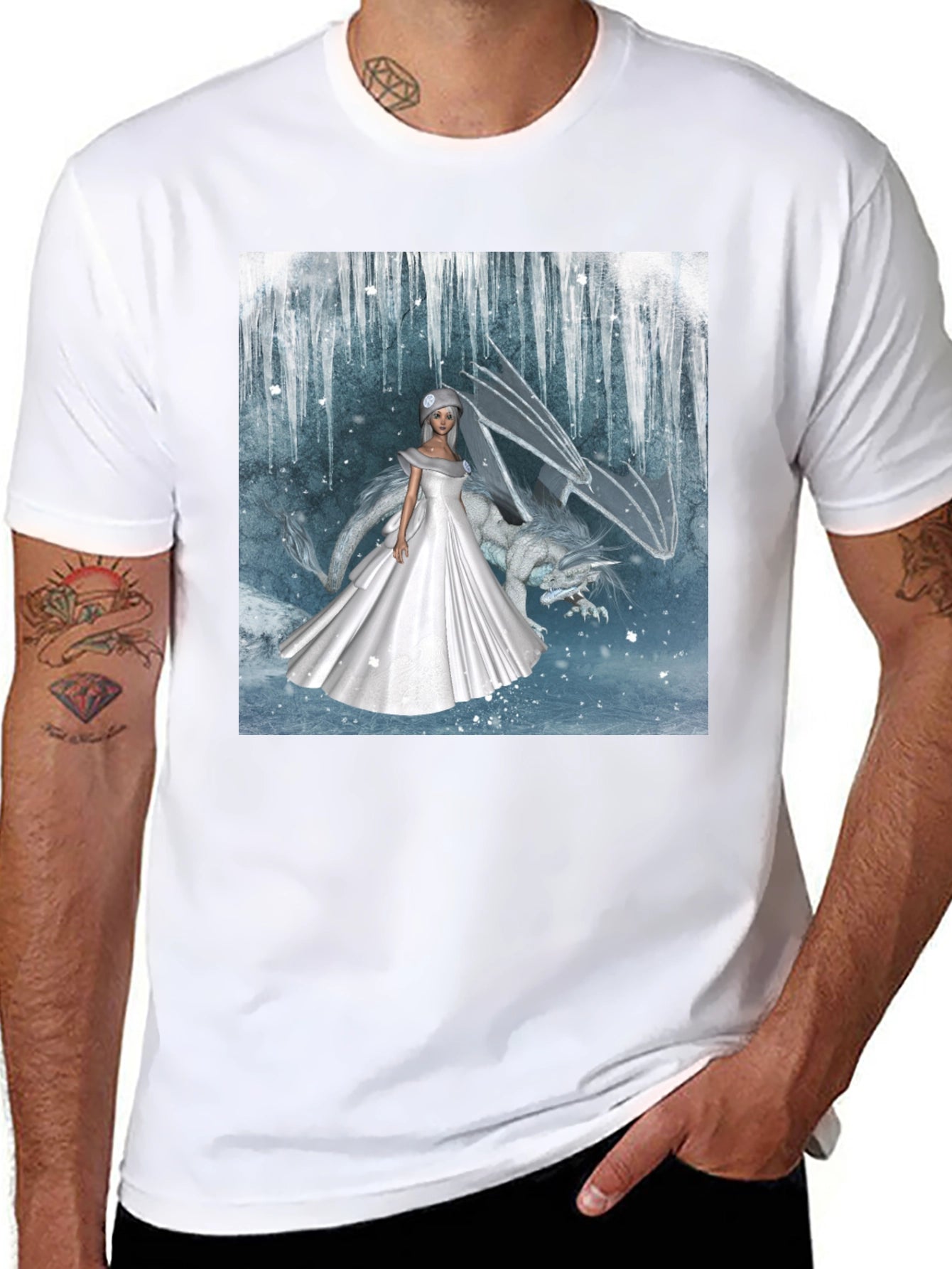 Fantasy Bride & Dragon Graphic Tee - Black