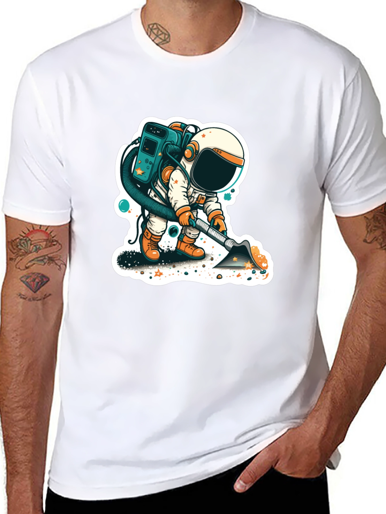 Astronaut Vacuuming Space T-Shirt - Stylish and Unique