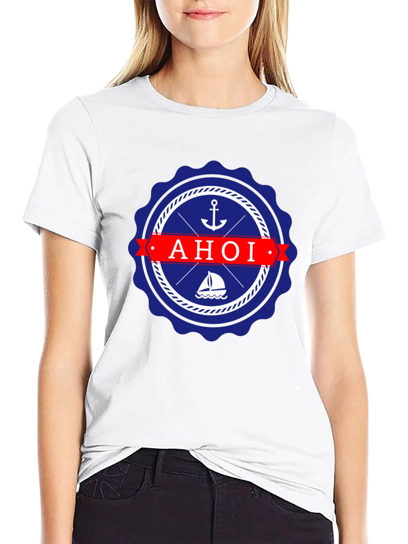 Nautical Ahoi T-Shirt - Anchor & Sailboat Design