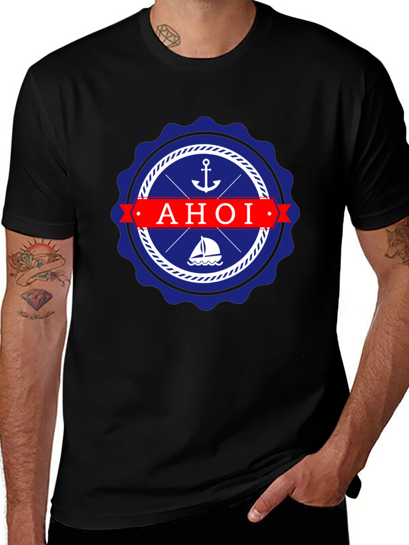 Nautical Ahoi T-Shirt - Anchor & Sailboat Design
