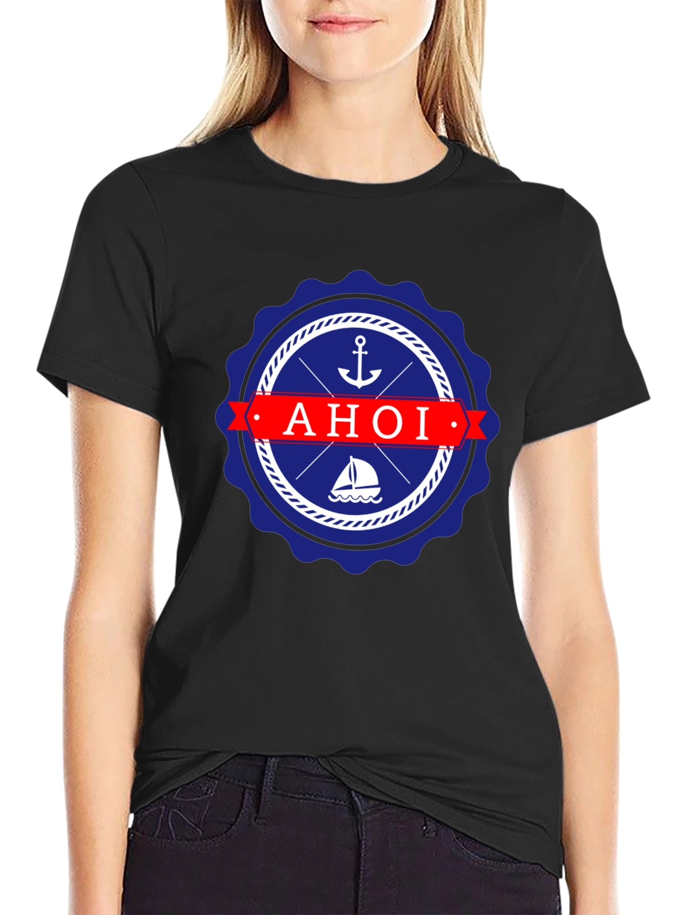 Nautical Ahoi T-Shirt - Anchor & Sailboat Design