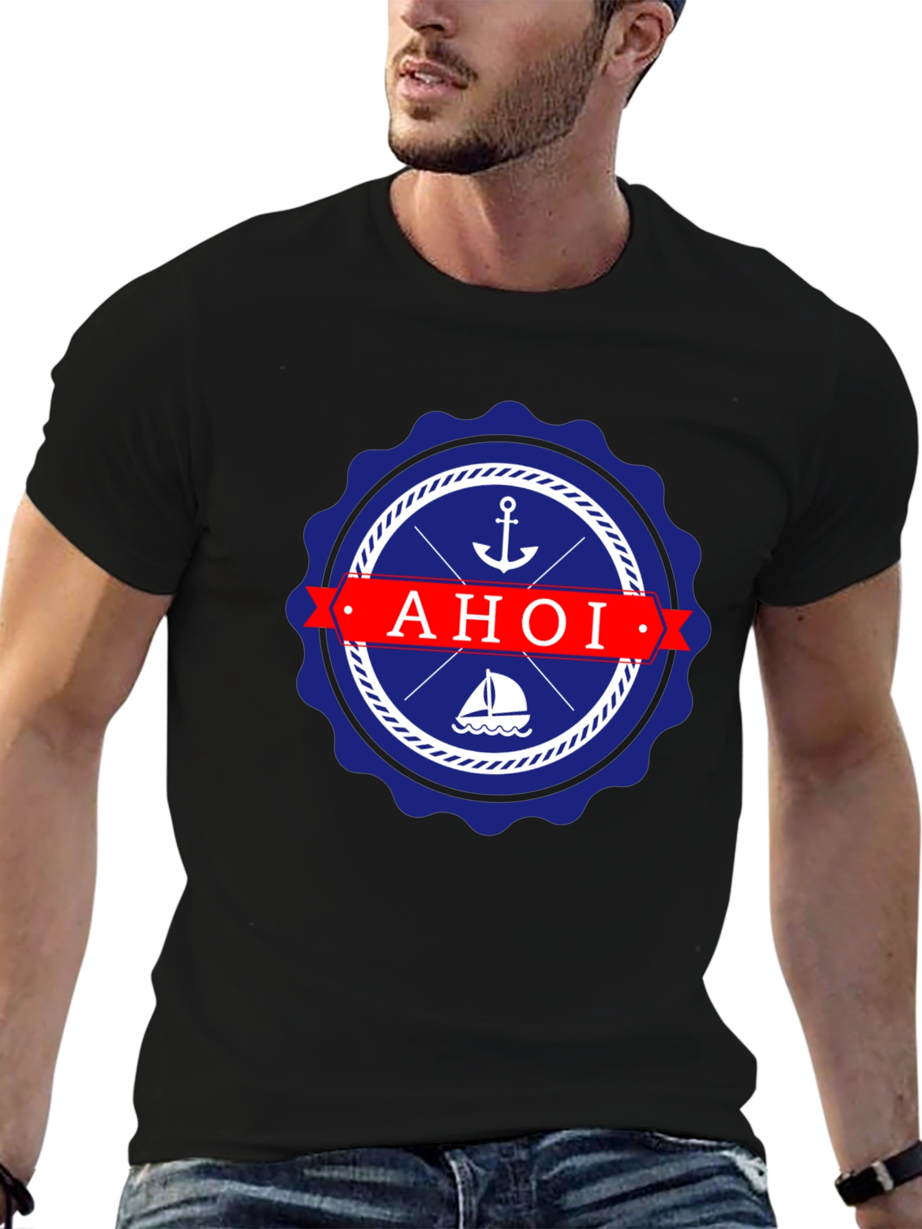 Nautical Ahoi T-Shirt - Anchor & Sailboat Design