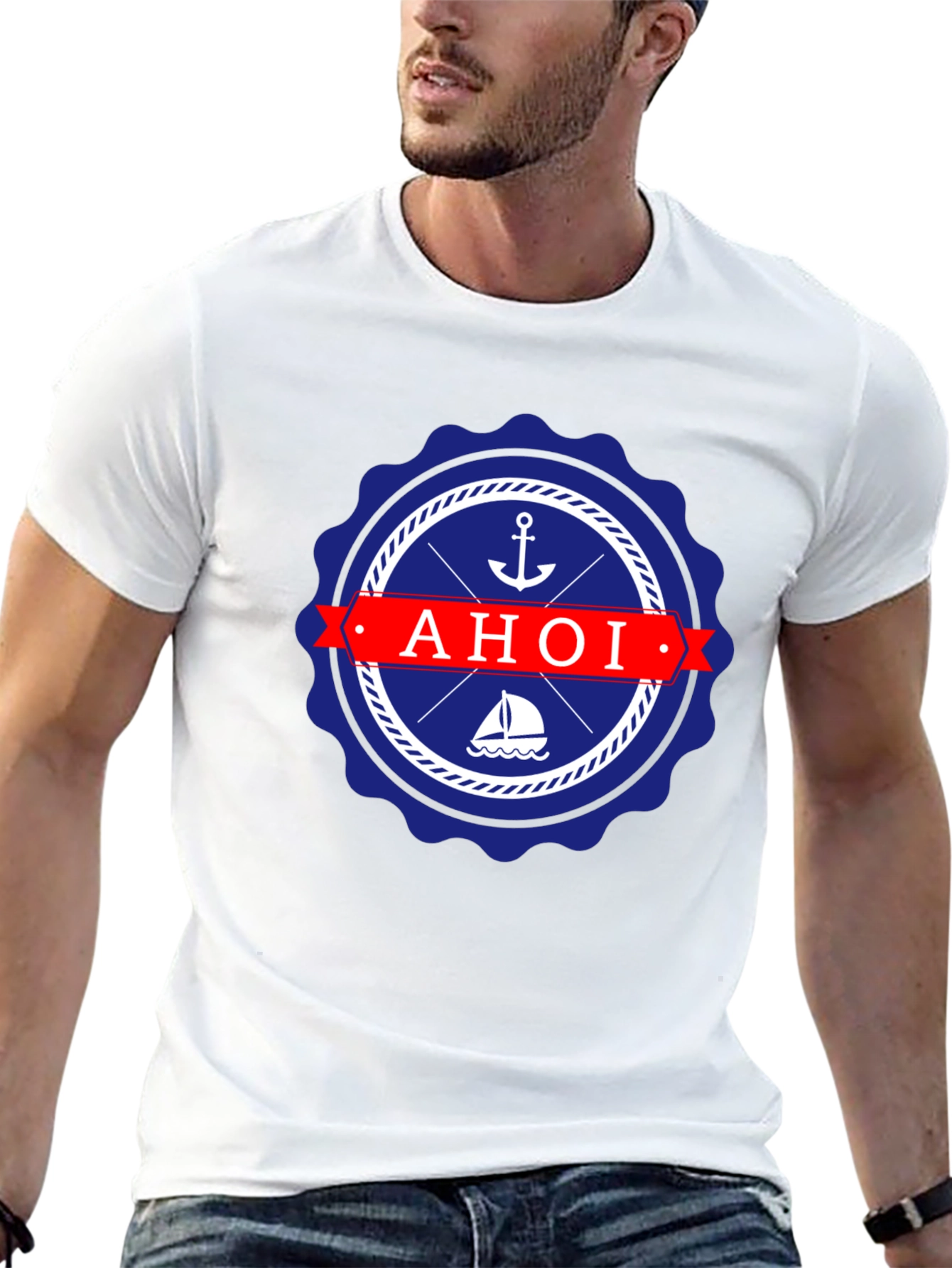 Nautical Ahoi T-Shirt - Anchor & Sailboat Design