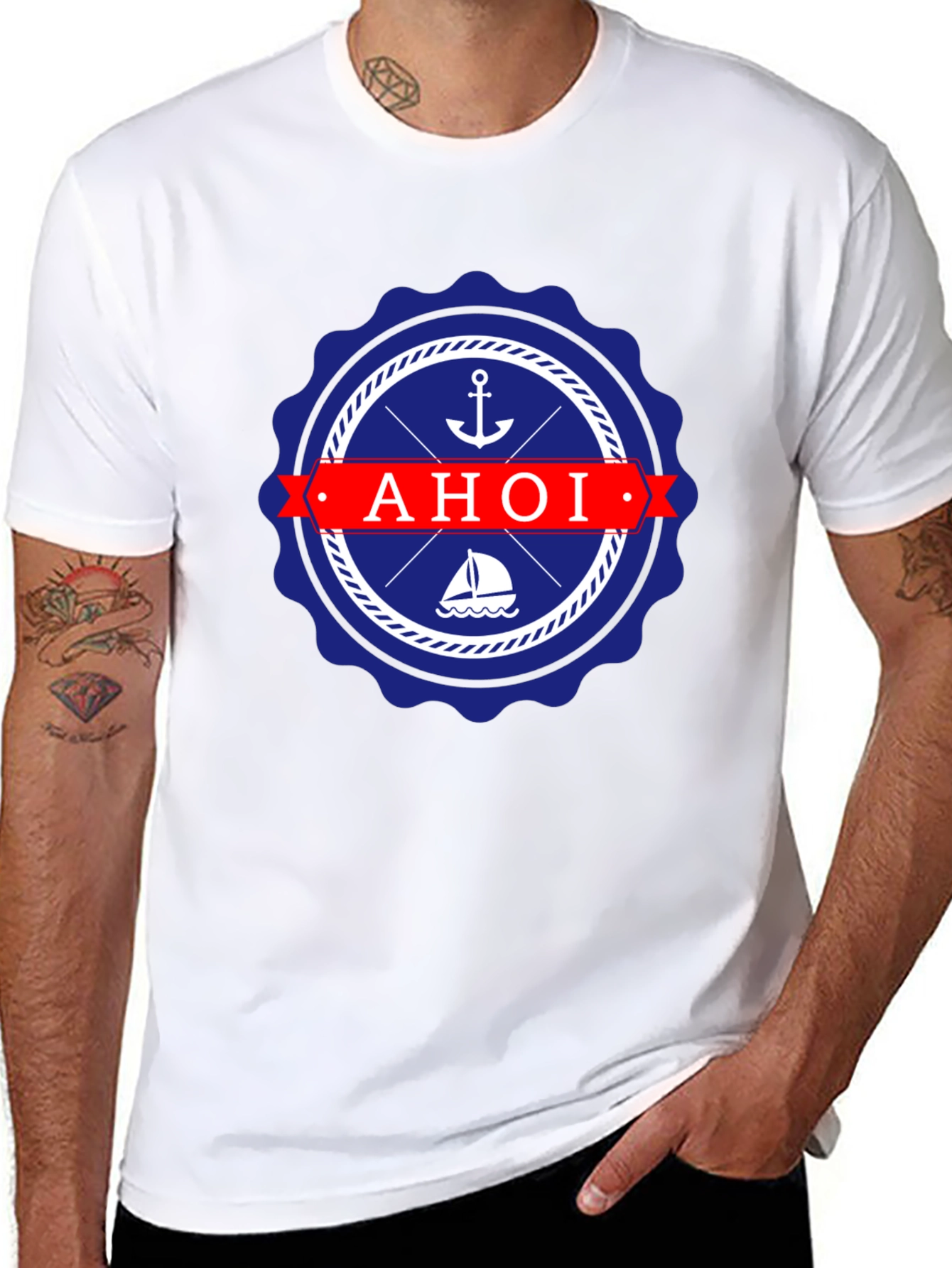 Nautical Ahoi T-Shirt - Anchor & Sailboat Design