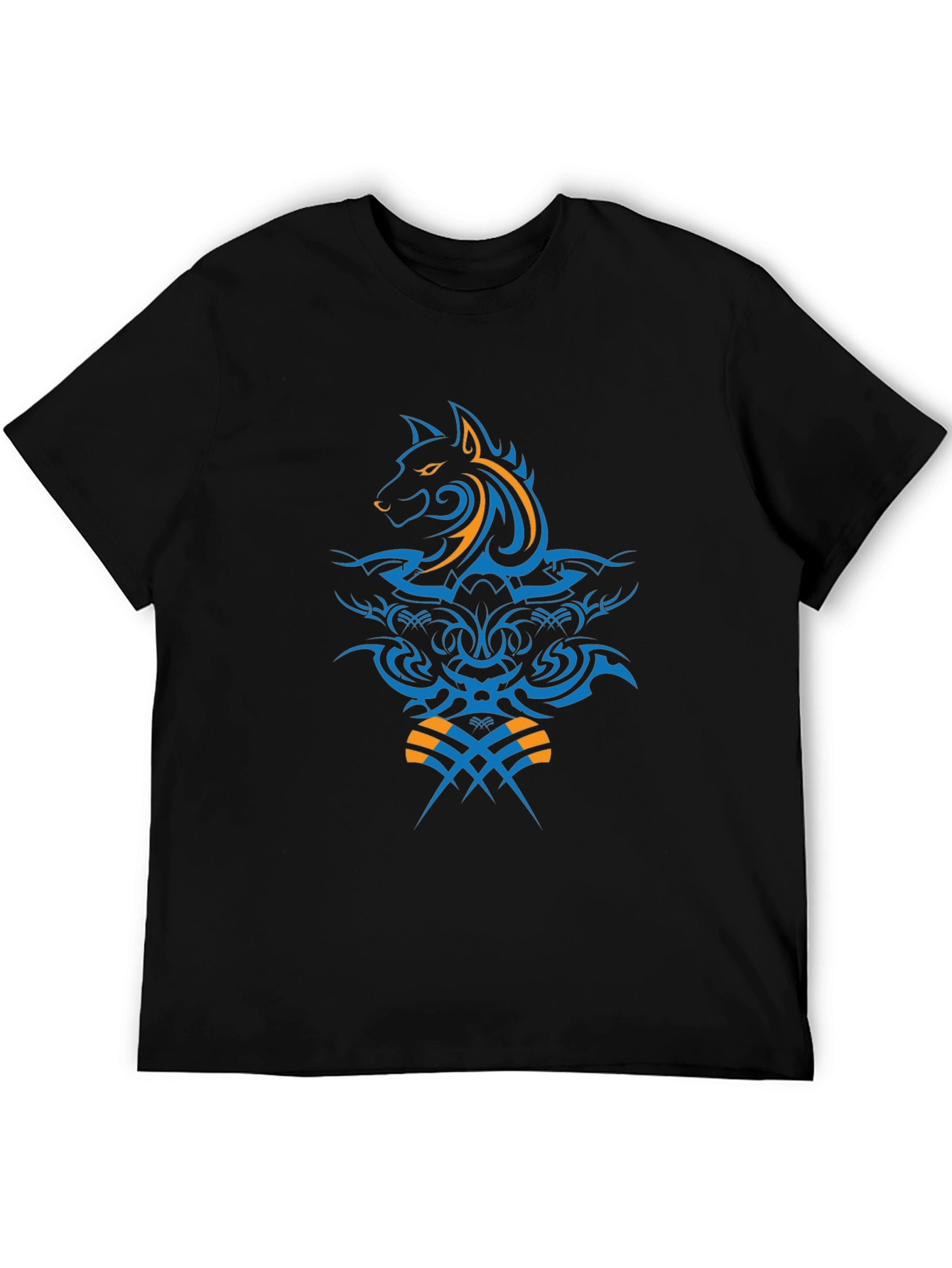 Tribal Wolf Design Black T-Shirt