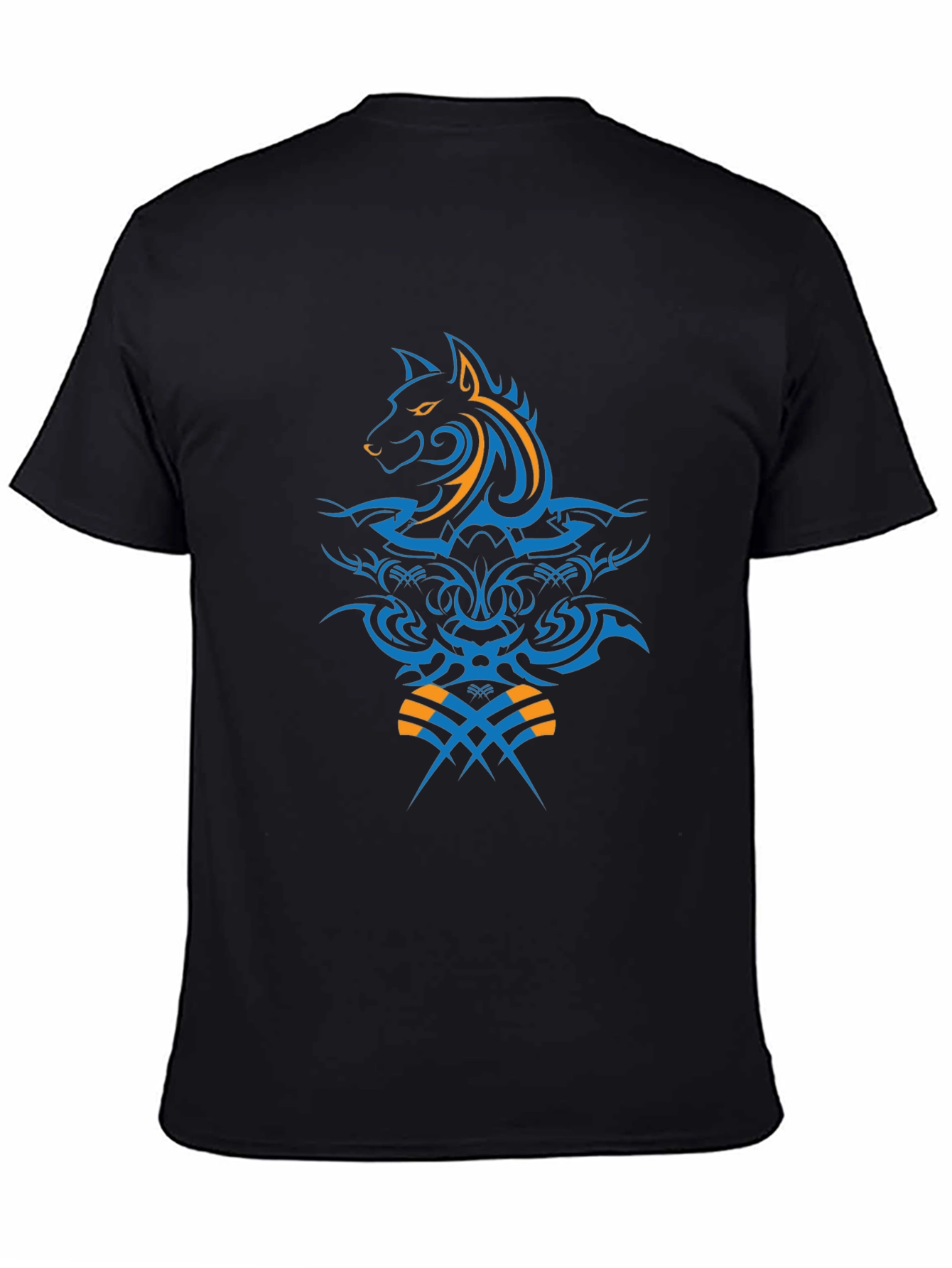 Tribal Wolf Design Black T-Shirt