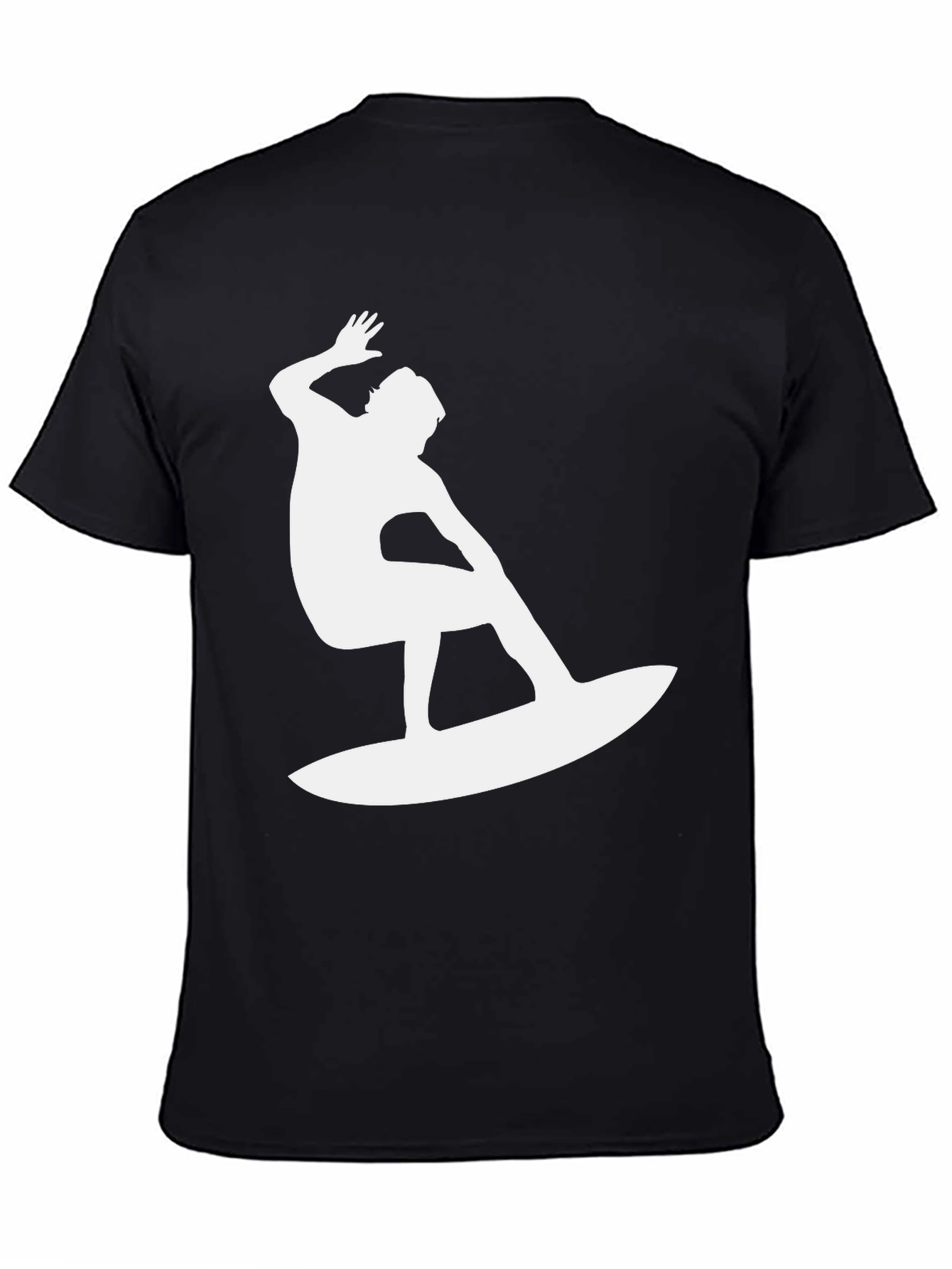 Surfer Silhouette Graphic Tee - Black Cotton T-Shirt