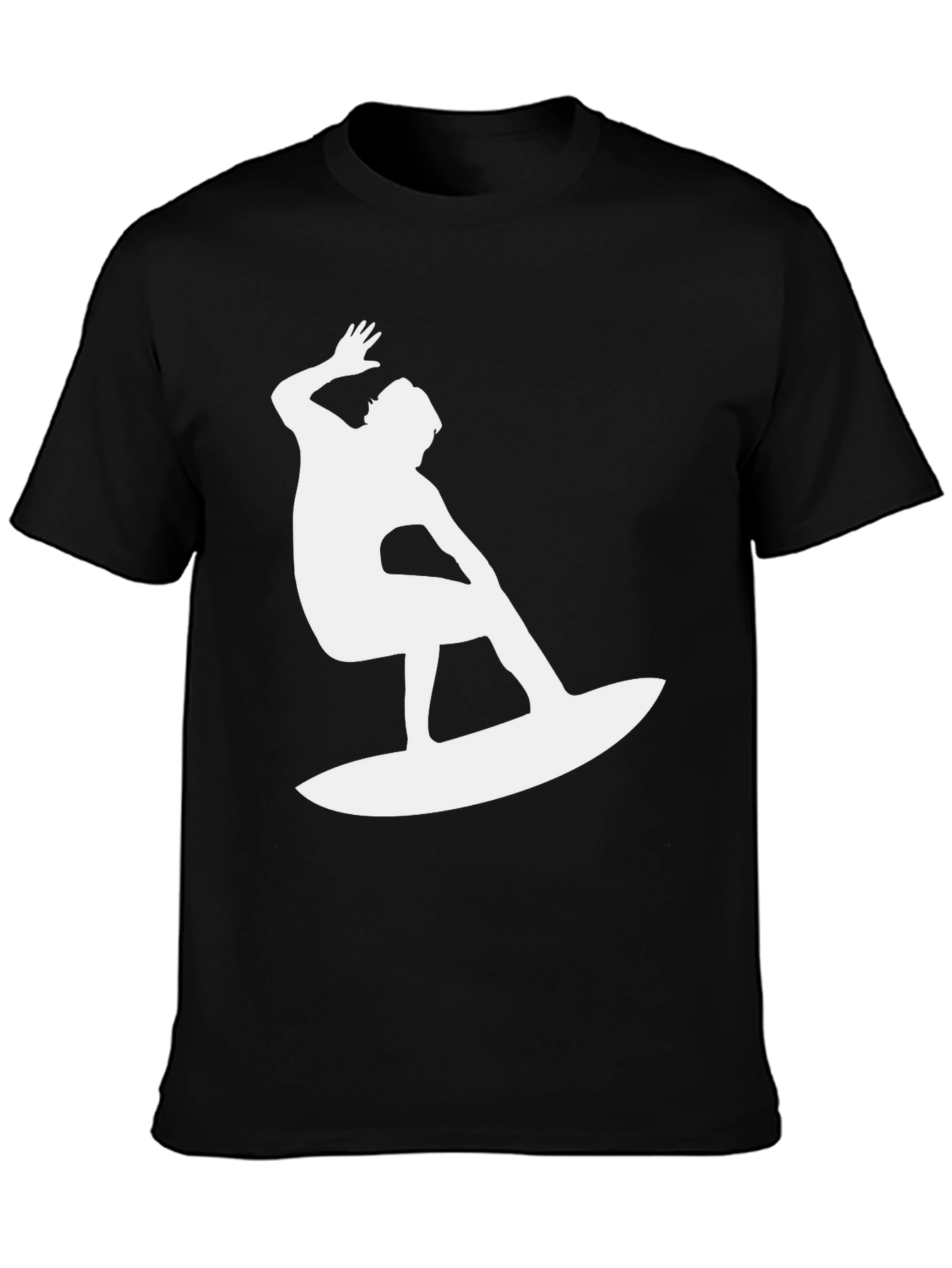 Surfer Silhouette Graphic Tee - Black Cotton T-Shirt