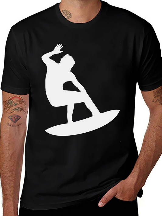 Surfer Silhouette Graphic Tee - Black Cotton T-Shirt