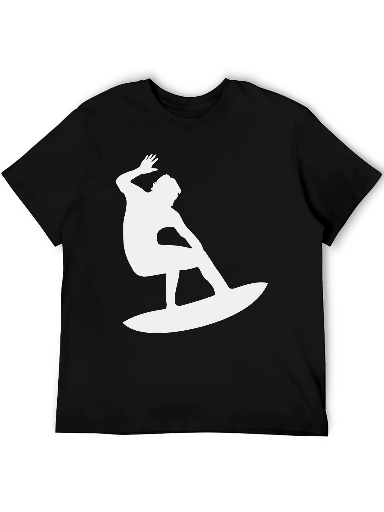 Surfer Silhouette Graphic Tee - Black Cotton T-Shirt