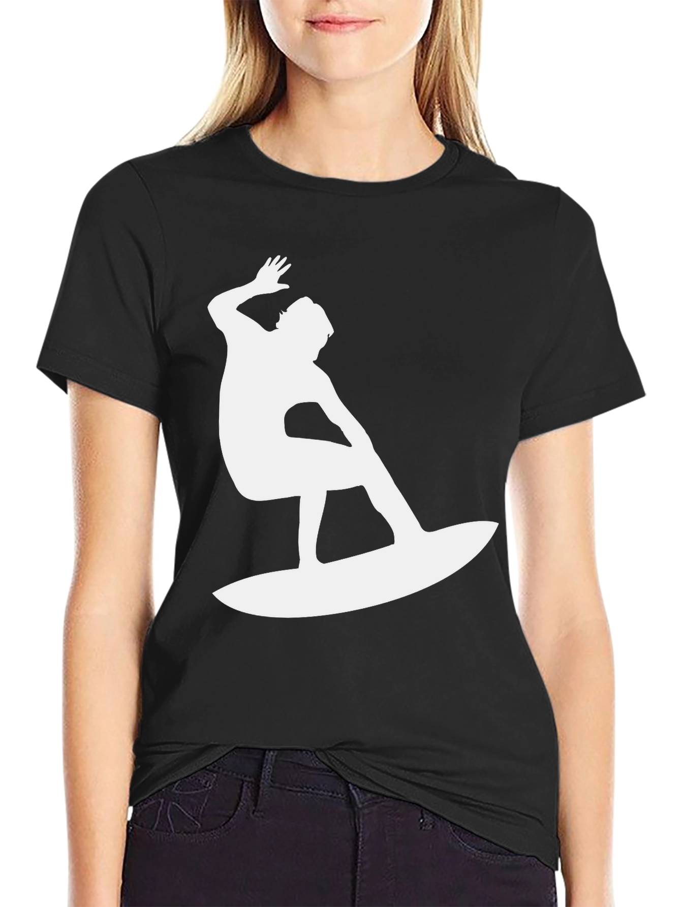 Surfer Silhouette Graphic Tee - Black Cotton T-Shirt