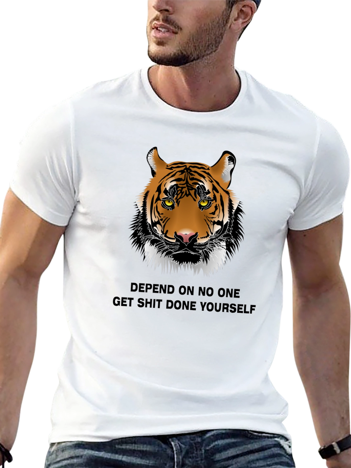 Tiger Graphic Print Crew Neck T-Shirt