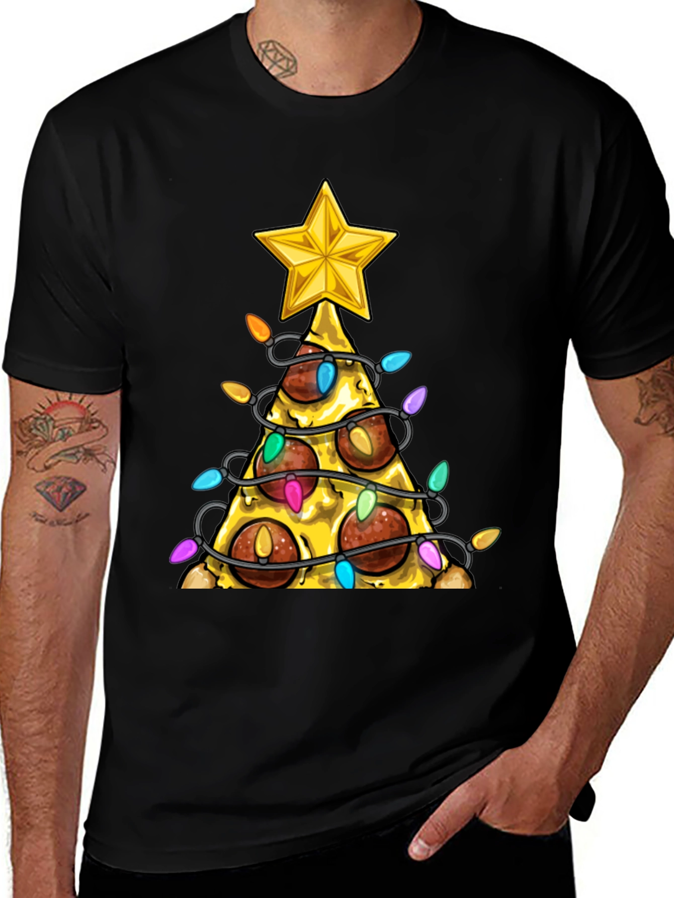 Novelty Pizza Christmas Tree T-Shirt