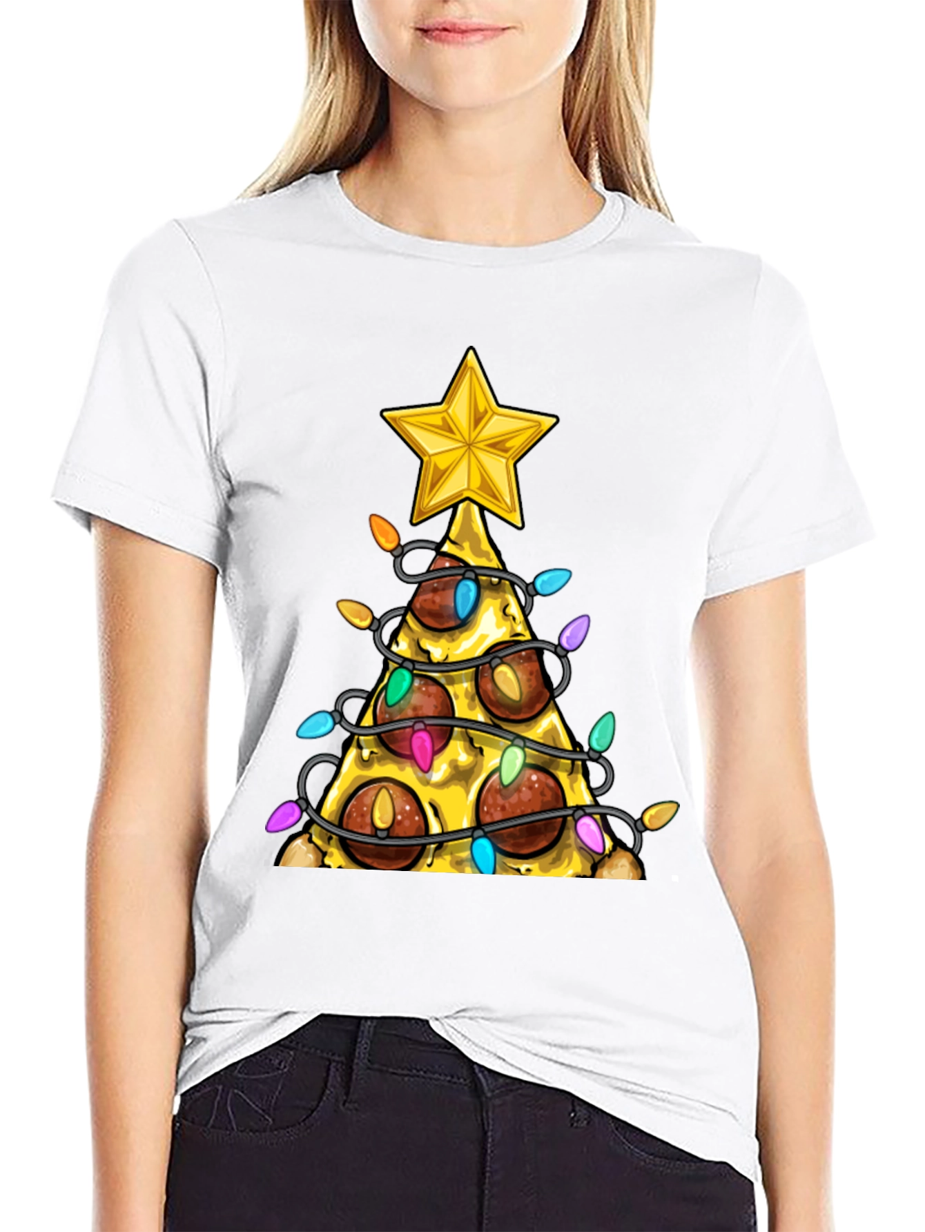 Novelty Pizza Christmas Tree T-Shirt