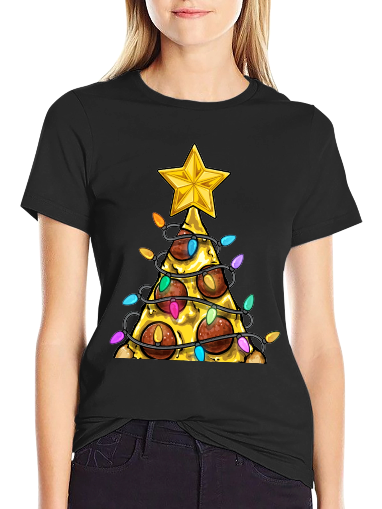 Novelty Pizza Christmas Tree T-Shirt