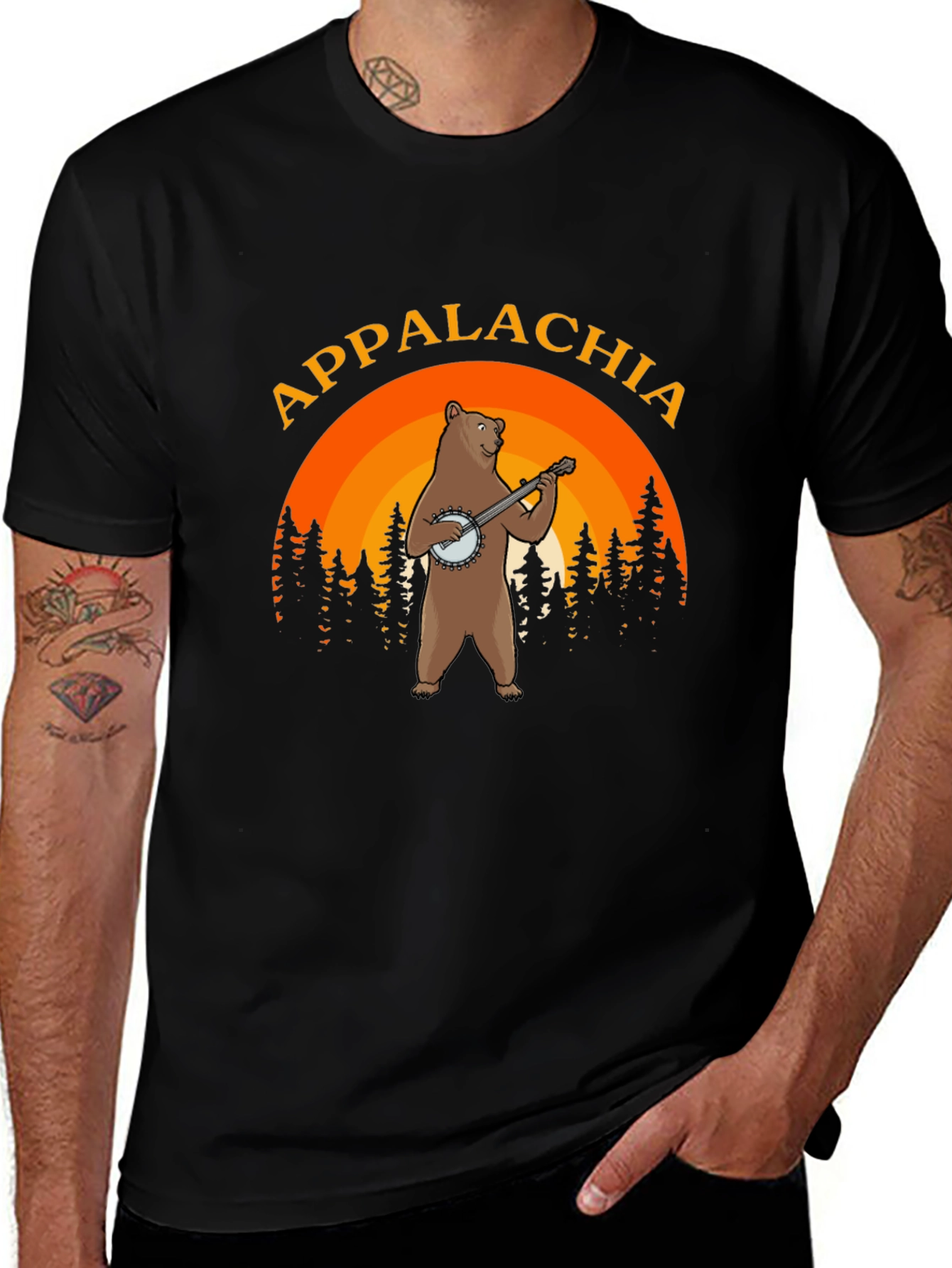 Appalachia Bear Banjo Black T-Shirt
