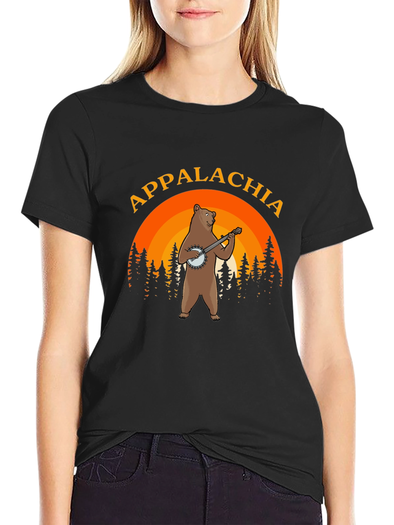 Appalachia Bear Banjo Black T-Shirt