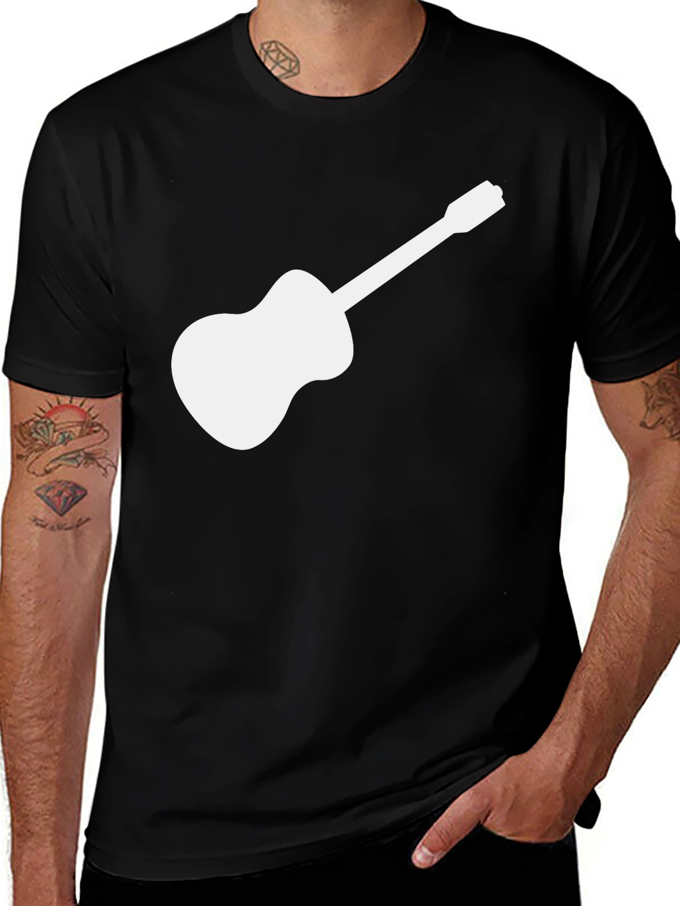 Guitar Graphic Tee - Black Cotton T-Shirt