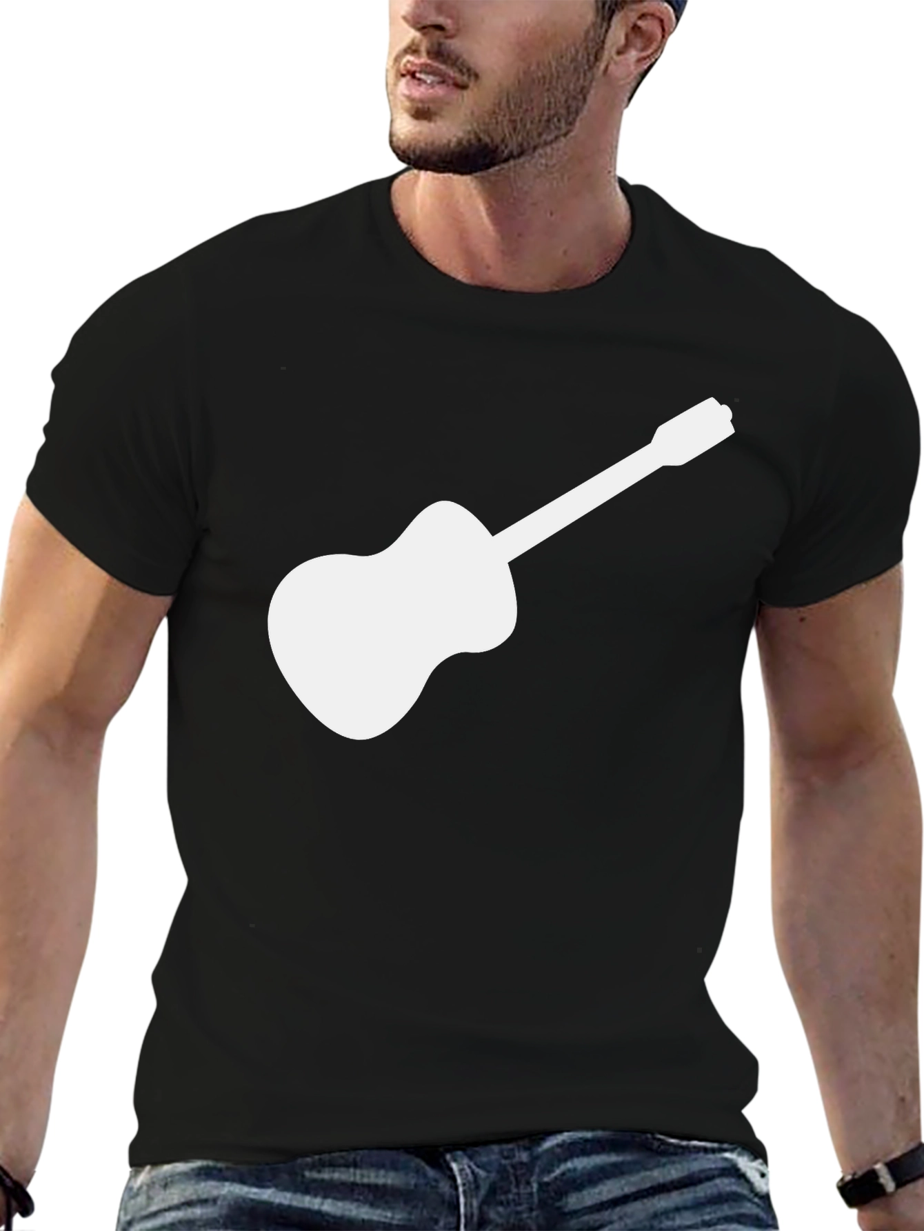 Guitar Graphic Tee - Black Cotton T-Shirt