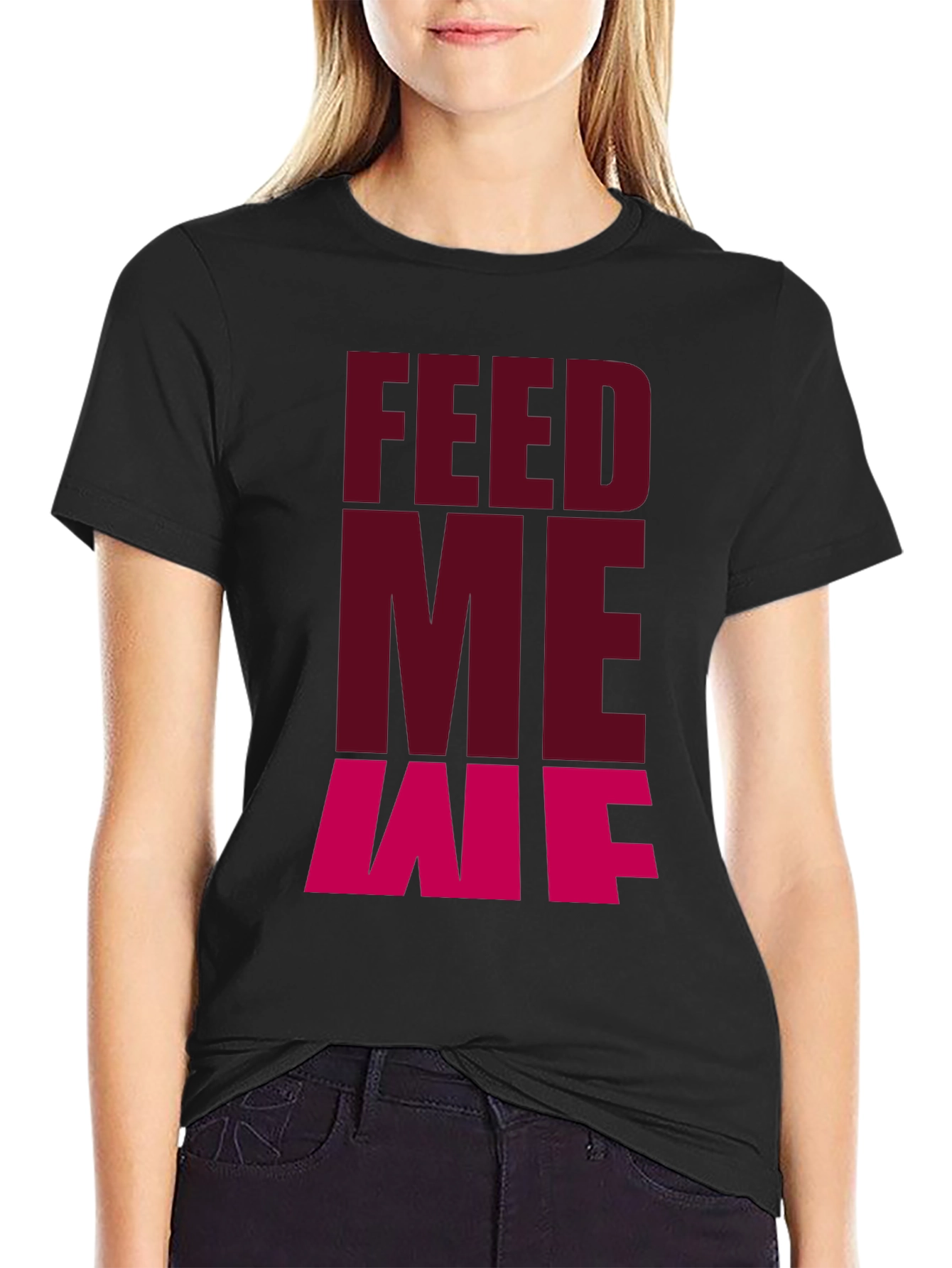 Feed Me T-Shirt - Casual Black Graphic Tee