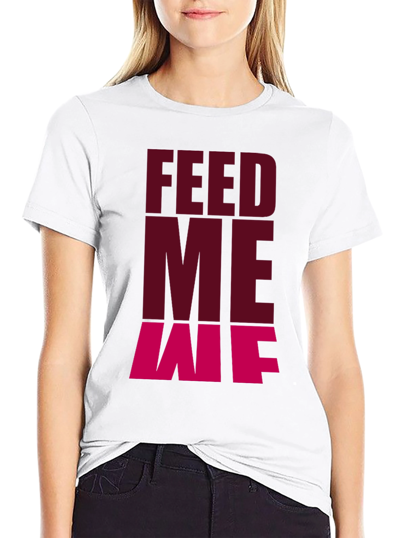 Feed Me T-Shirt - Casual Black Graphic Tee