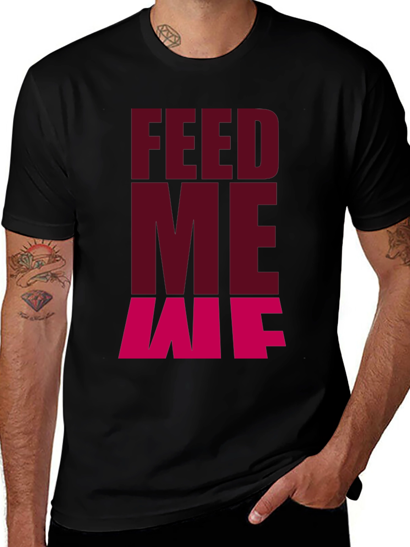 Feed Me T-Shirt - Casual Black Graphic Tee