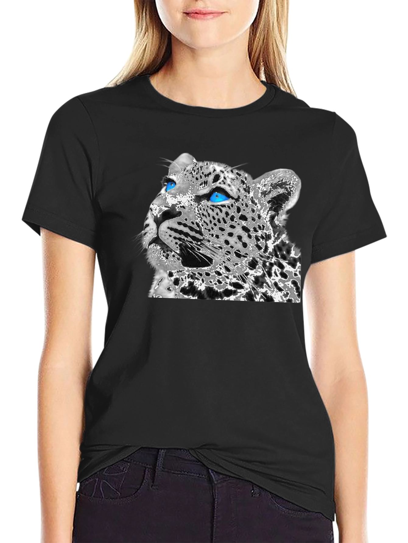 Leopard Graphic Print Black T-Shirt