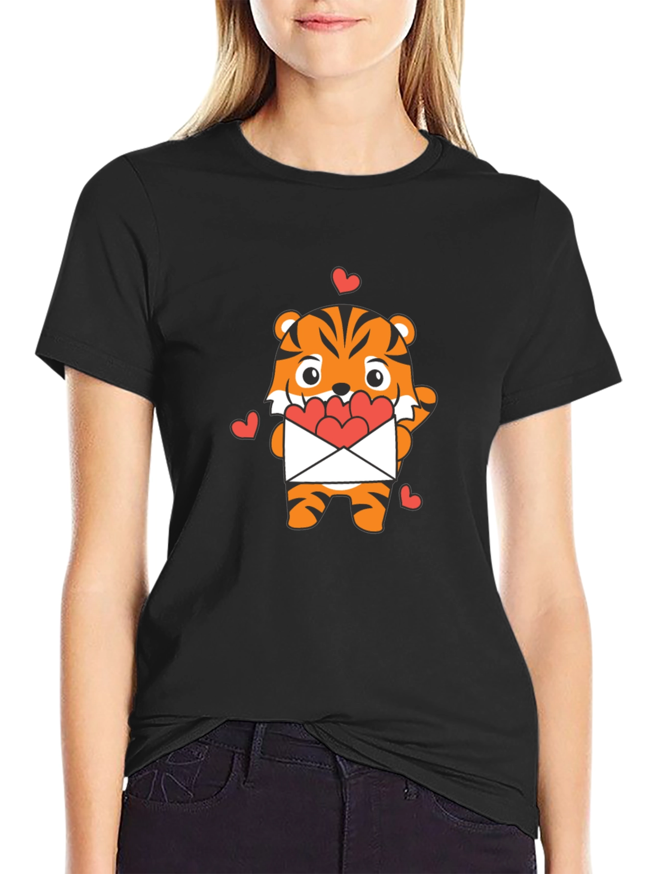 Cute Tiger Heart Envelope Graphic T-Shirt