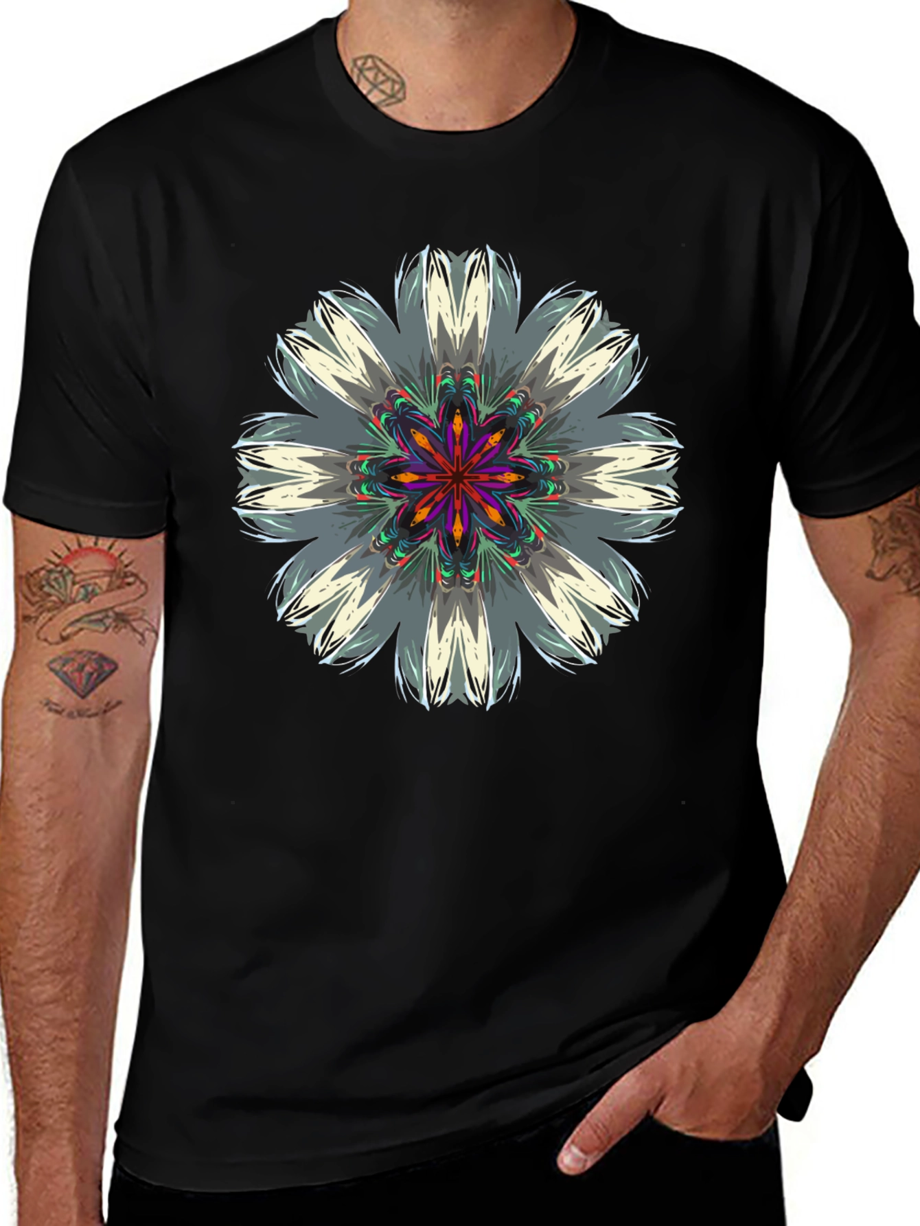 Abstract Floral Graphic Black T-Shirt
