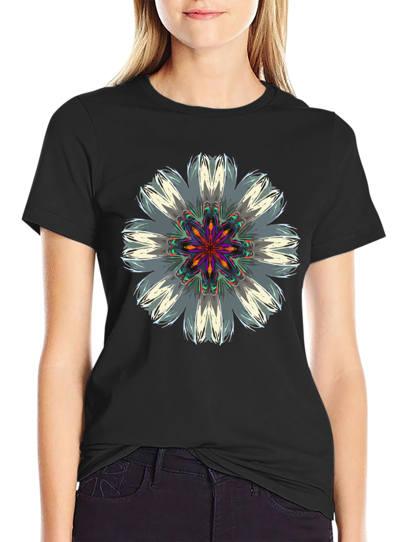 Abstract Floral Graphic Black T-Shirt