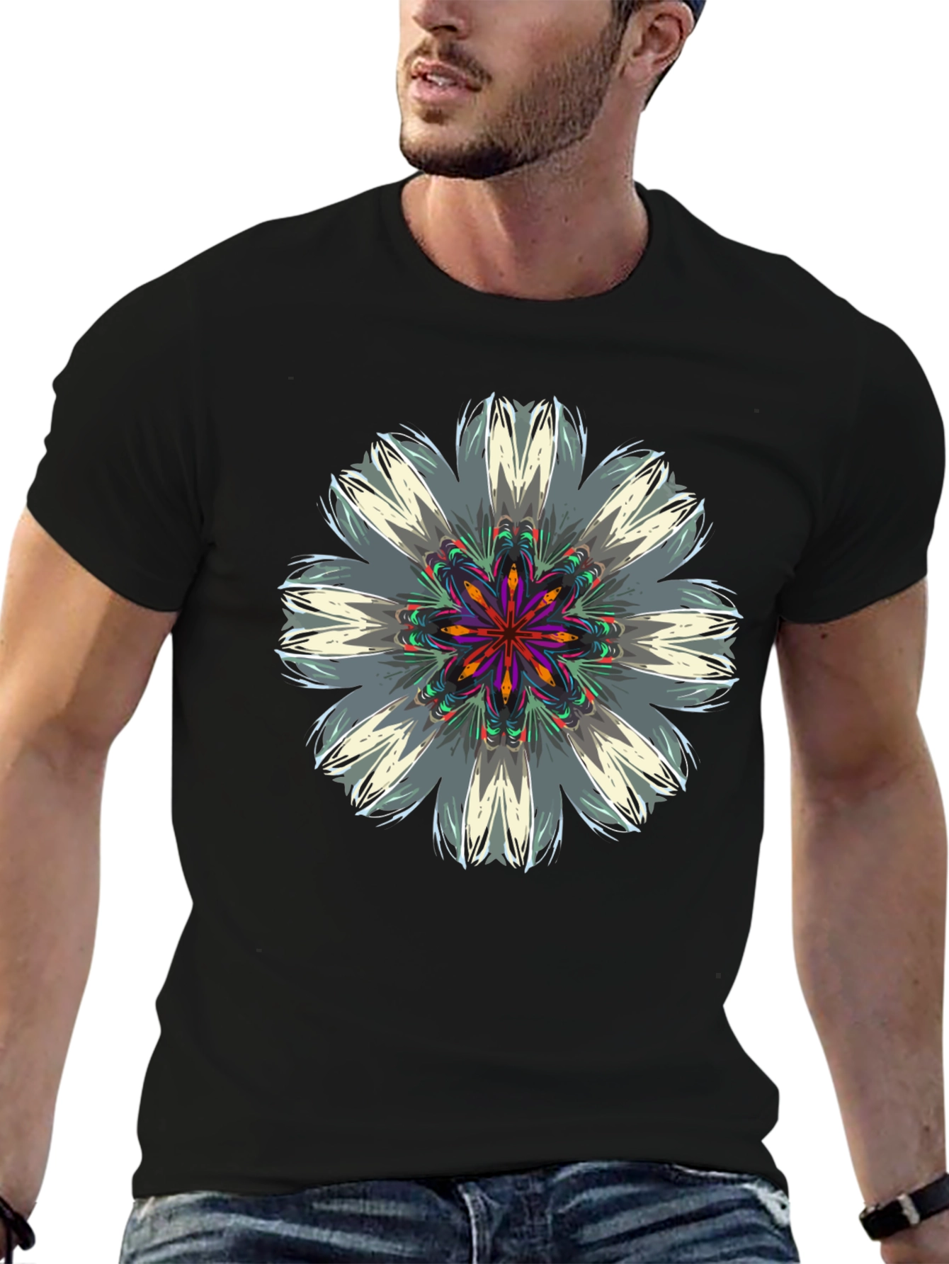 Abstract Floral Graphic Black T-Shirt