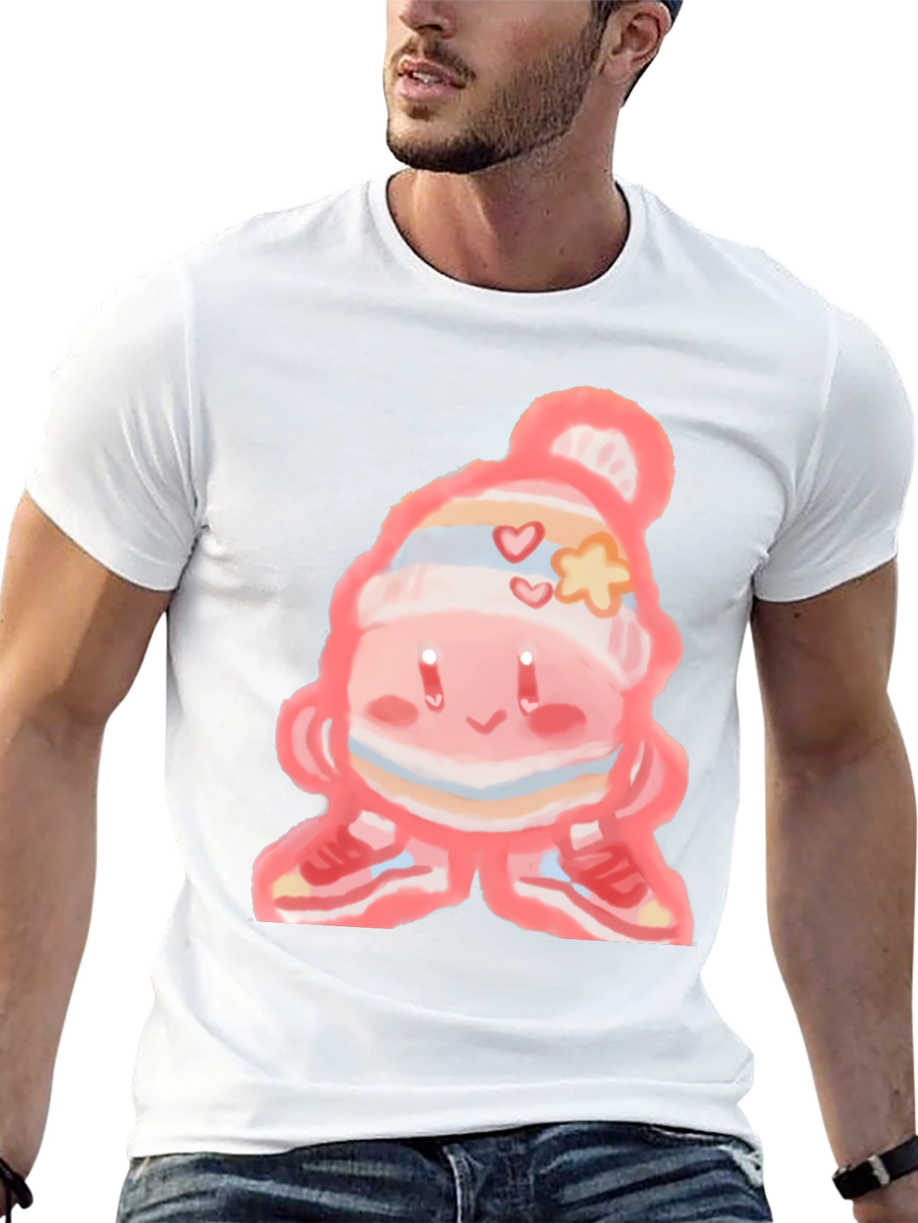Cute Cartoon Character on Black T-Shirt